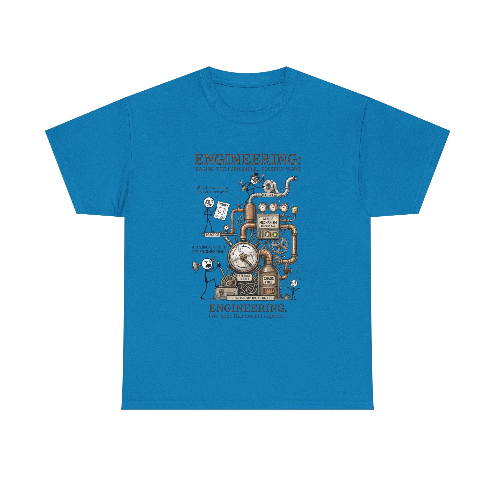 Steampunk Engineering Diagram T-Shirt — Vintage Machine Blueprint Tee for Engineers