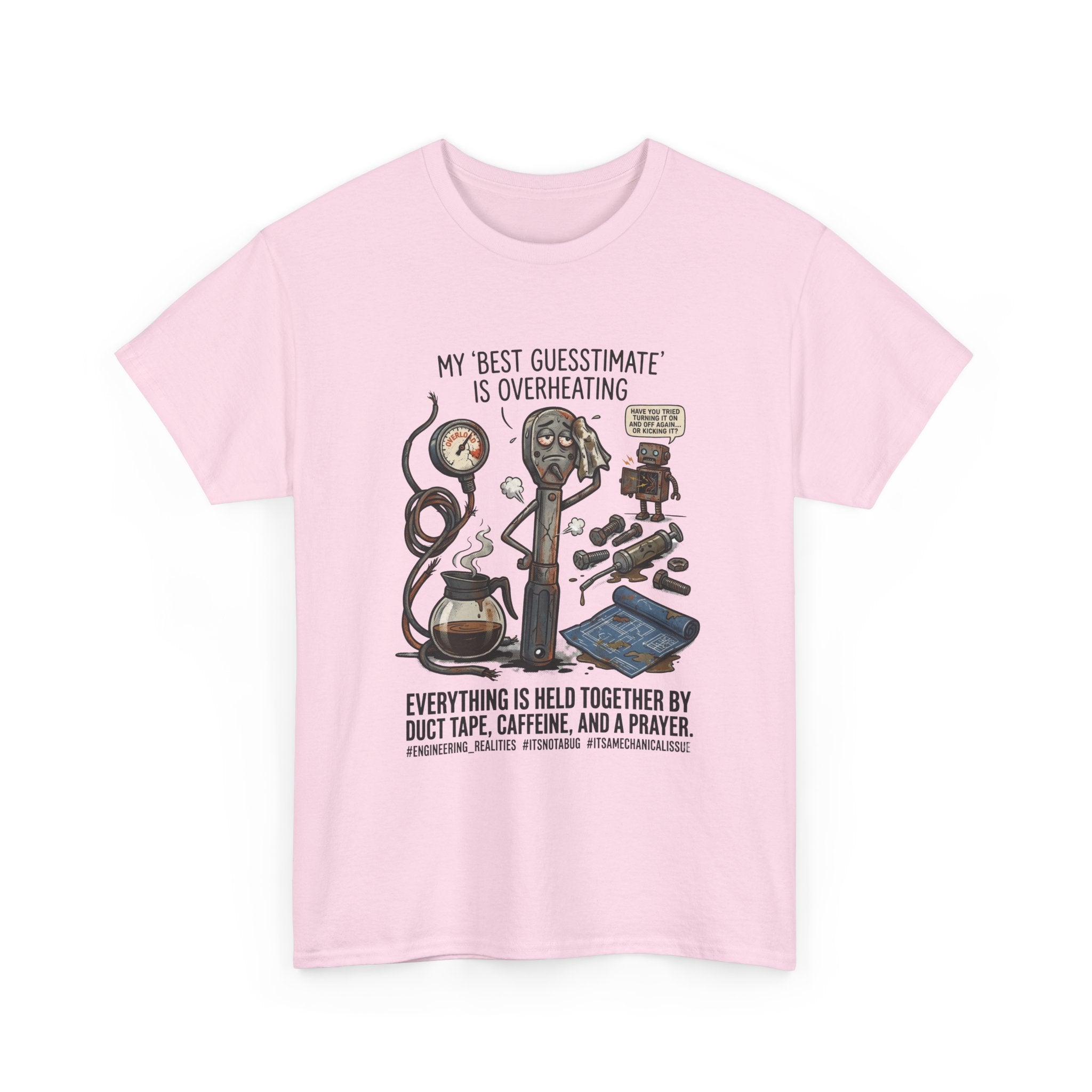Mechanic Humor T-Shirt - "My Best Guessmate Is Overheating" Vintage Tools, Duct Tape & Caffeine Tee