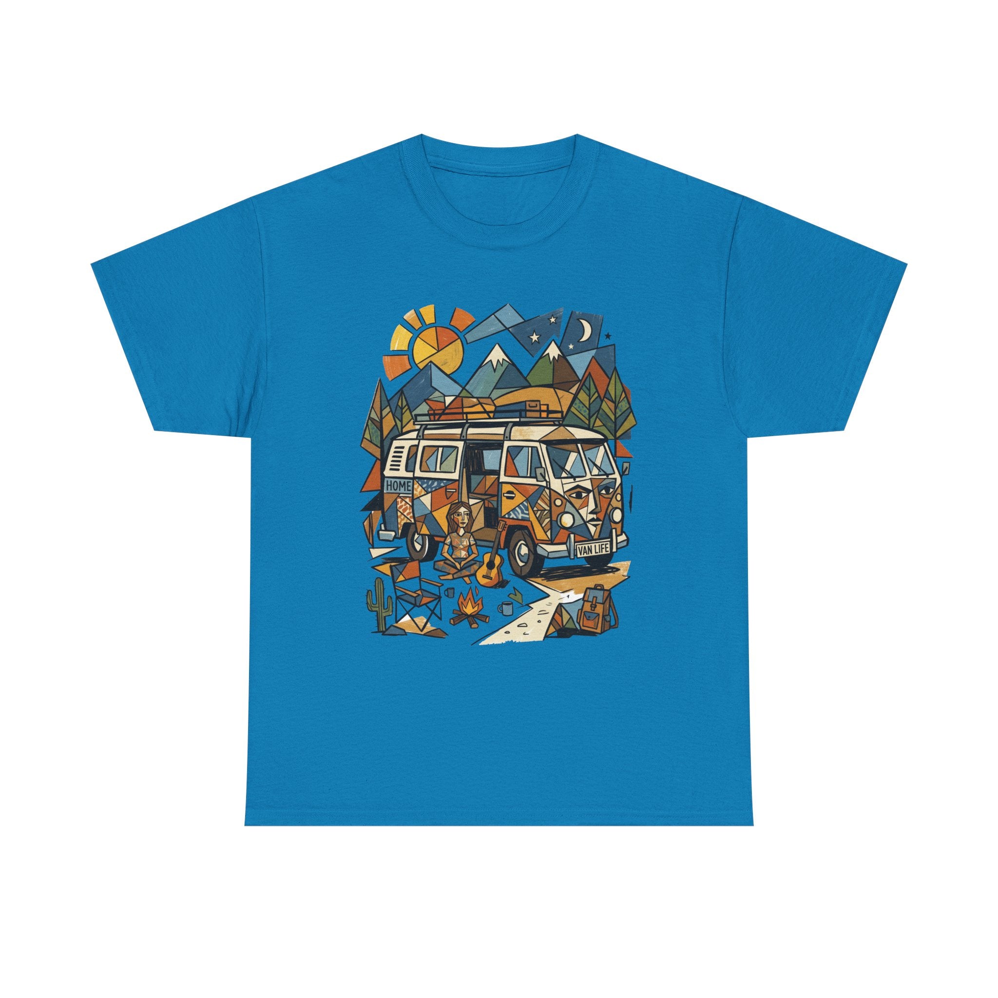 Adventure Van Camping T-Shirt — Retro Camper Van, Mountains & Campfire Graphic Tee