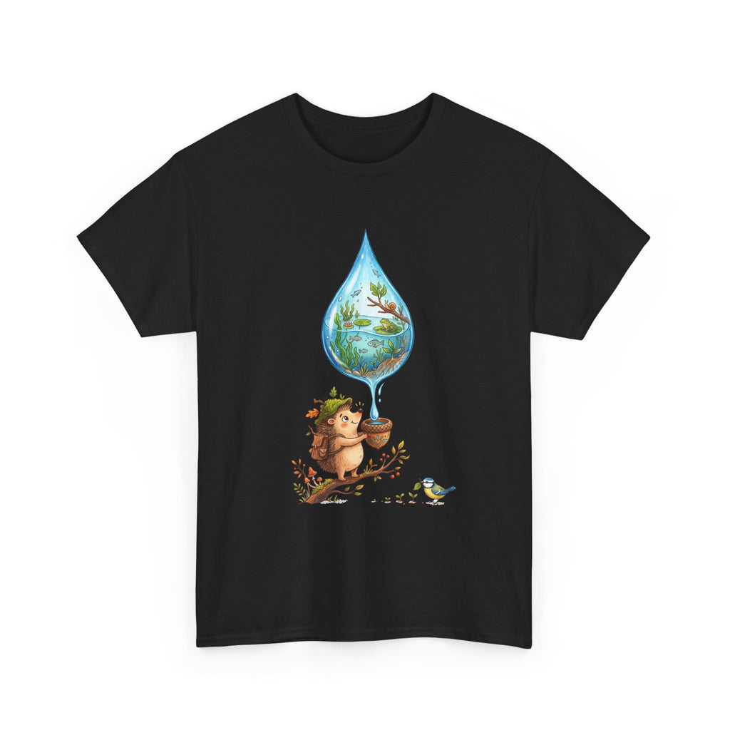 Eco Hedgehog Water Drop T‑Shirt — Wildlife Nature Illustration