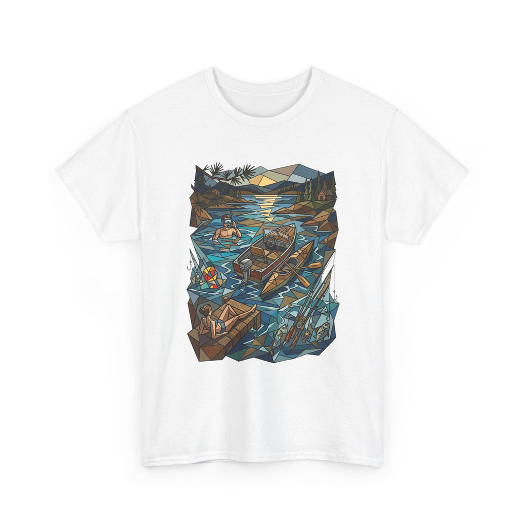 Fishing River Scene T-Shirt — Scenic Canoe & Rowboat Lake Outdoor Adventure Tee