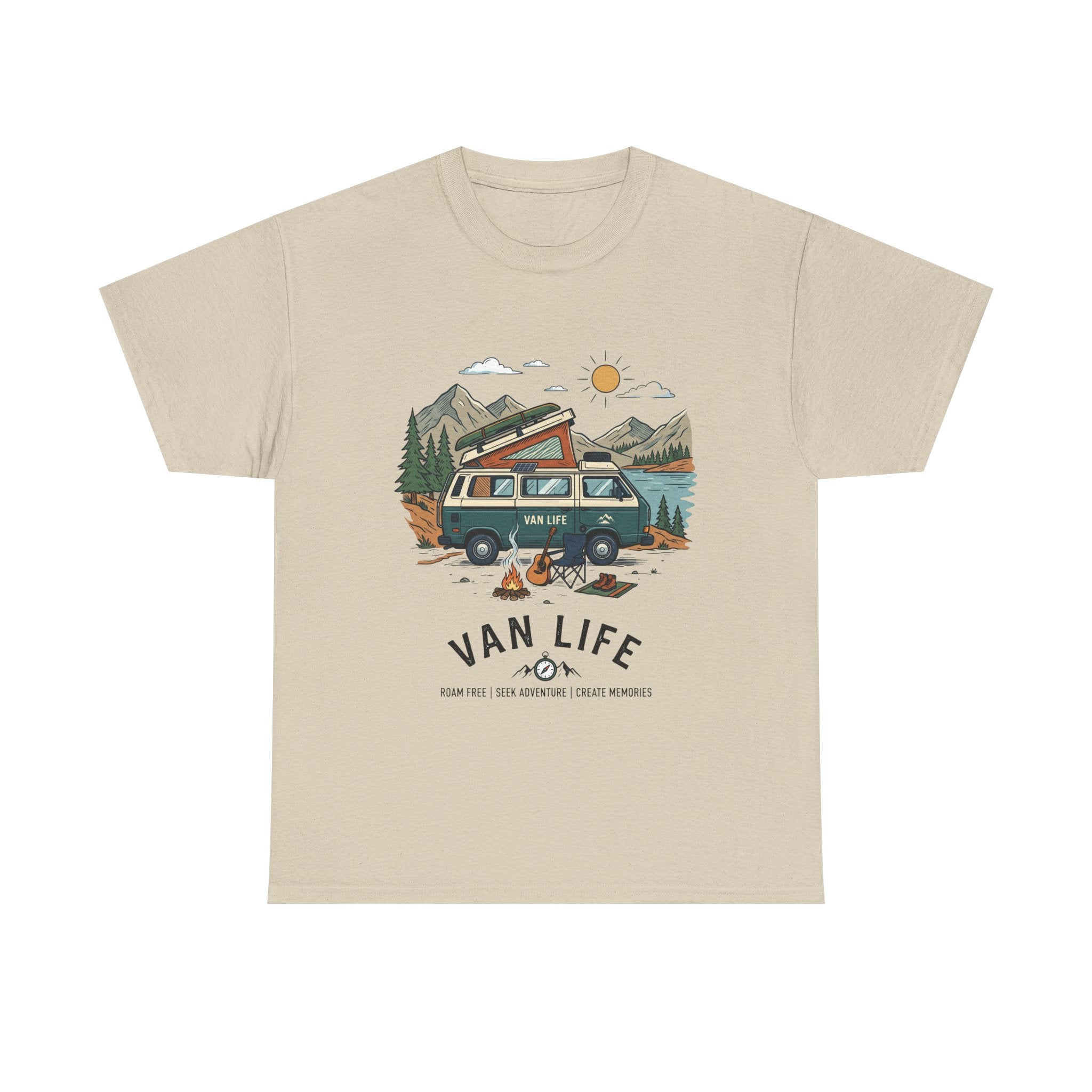 Van Life Camper T-Shirt — Retro Adventure Tee with Campfire Graphic