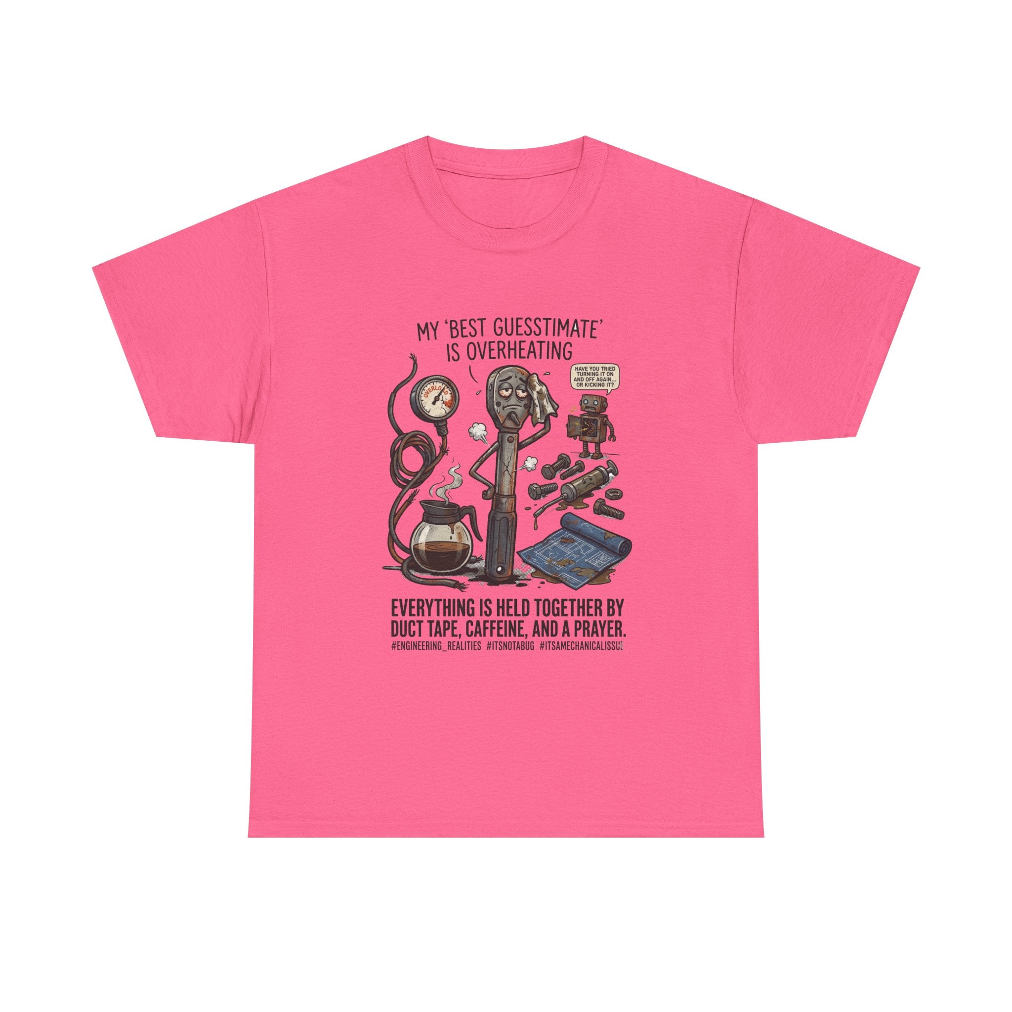 Mechanic Humor T-Shirt - "My Best Guessmate Is Overheating" Vintage Tools, Duct Tape & Caffeine Tee