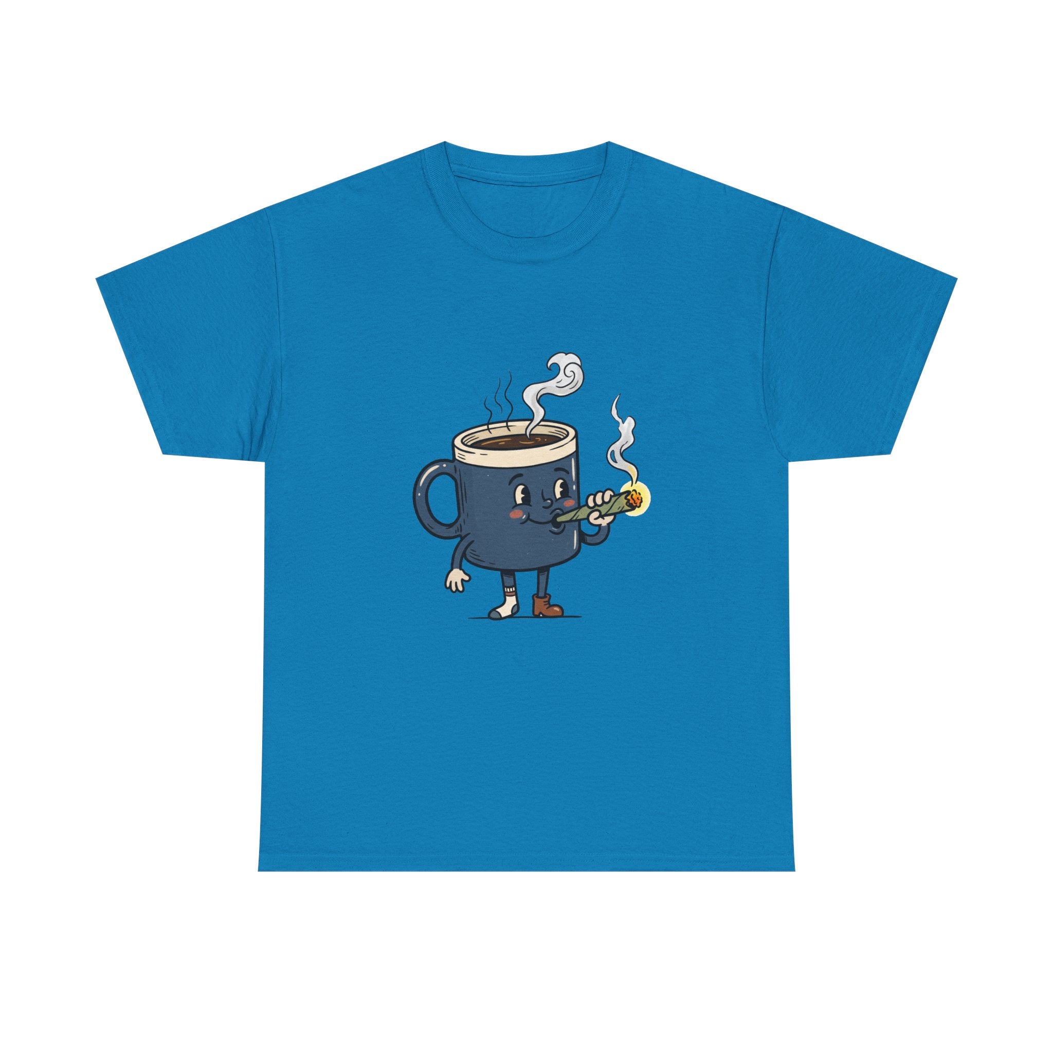 Coffee and a Joint Character Tee — Funny Smoking Joint Cartoon Shirt