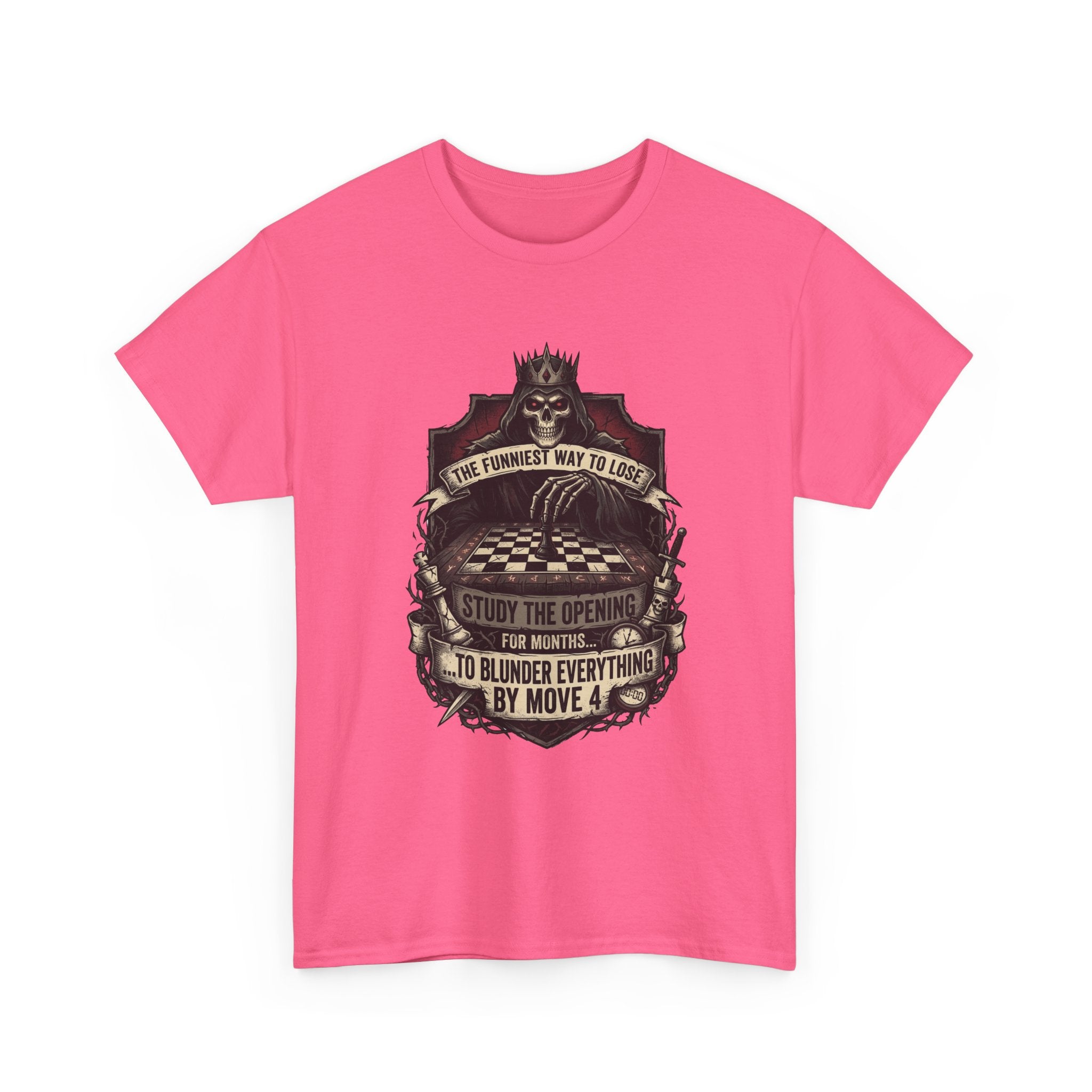 Chess Lover T-Shirt — "Study the Opening... Blunder Everything by Move 4" Vintage Chess Tee