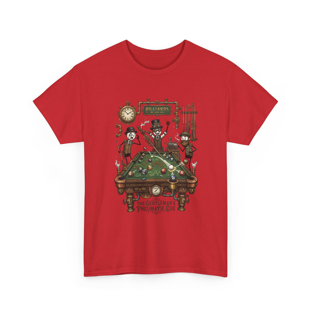 Steampunk Billiards Tee – 'The Gentleman's Pneumatic Cue' Pool Table Graphic Shirt