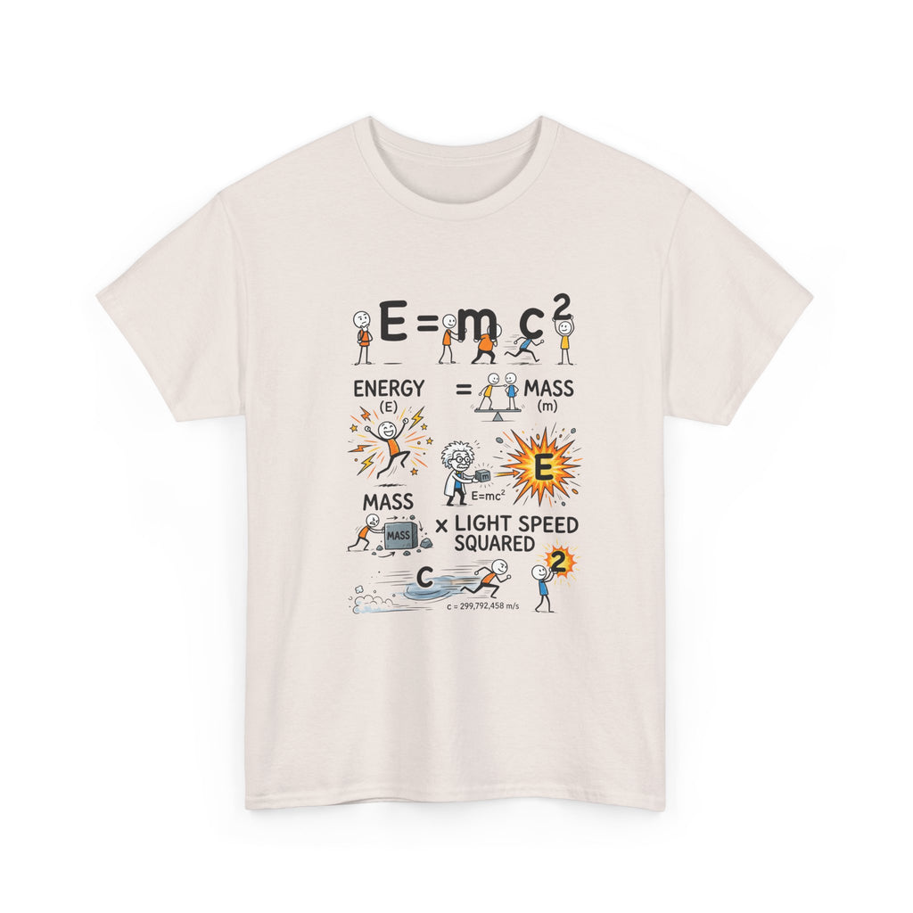 E=mc2 Cartoon Science T-Shirt — Funny Physics Diagram Tee for Students & Teachers