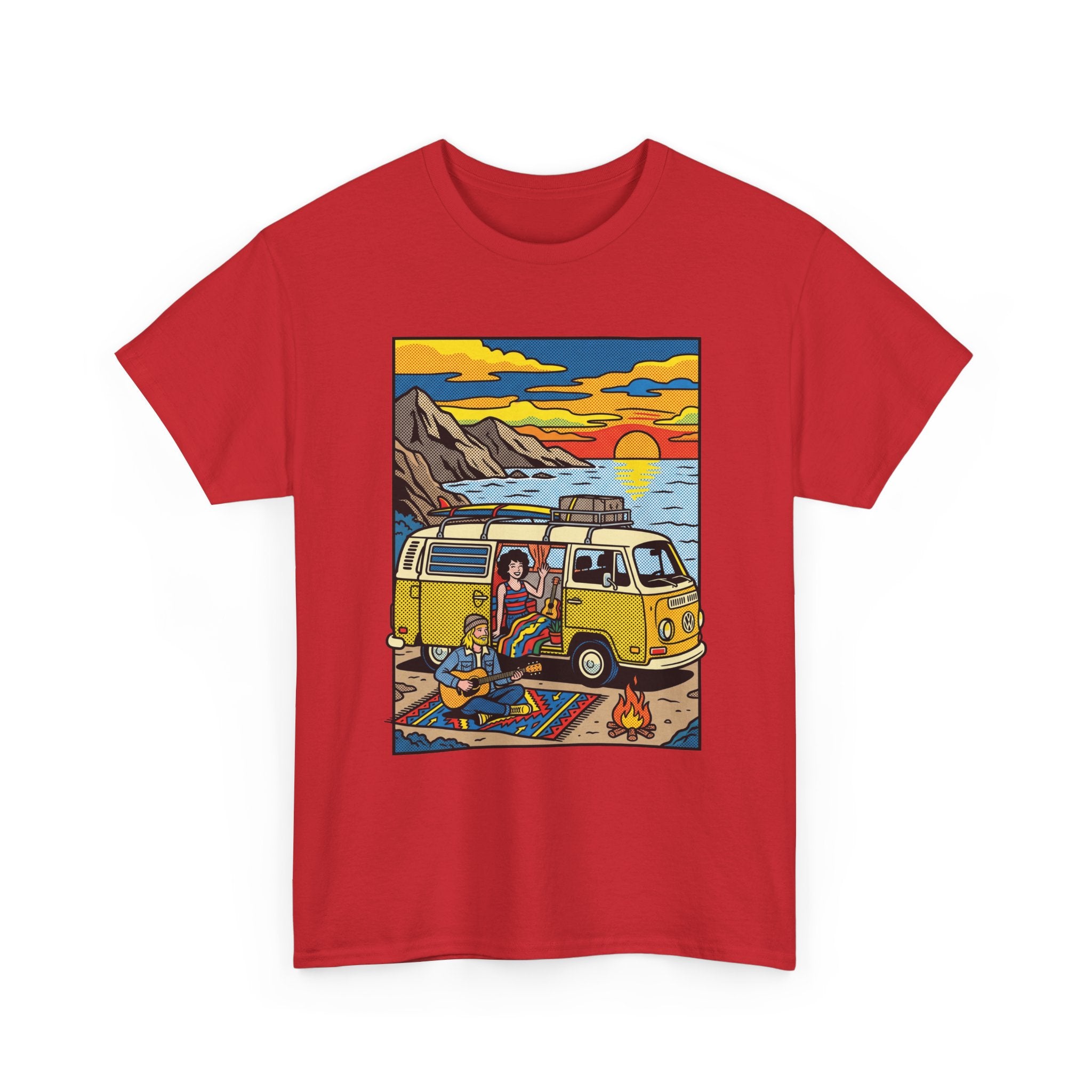 Surf Van Sunset T‑Shirt — Retro Camper Beach Scene Tee
