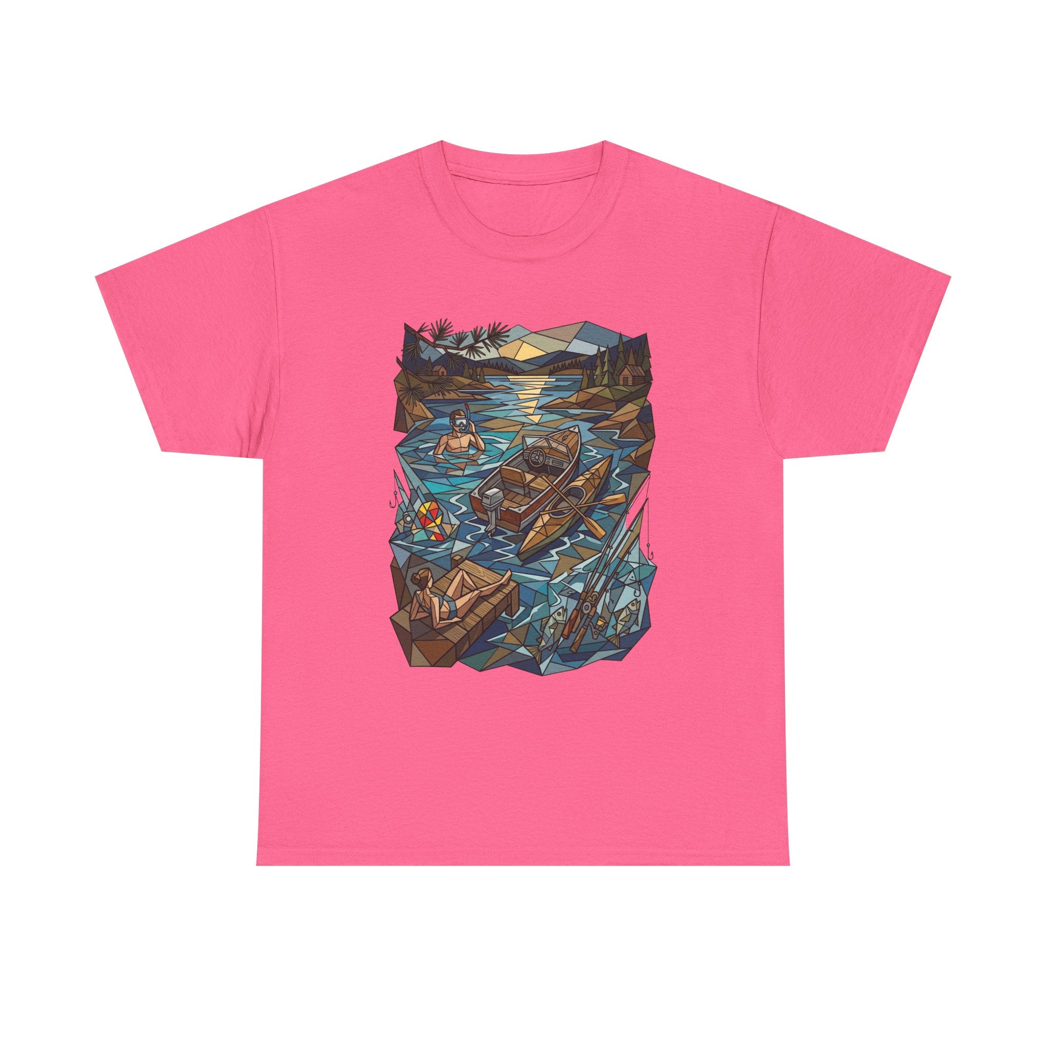Fishing River Scene T-Shirt — Scenic Canoe & Rowboat Lake Outdoor Adventure Tee