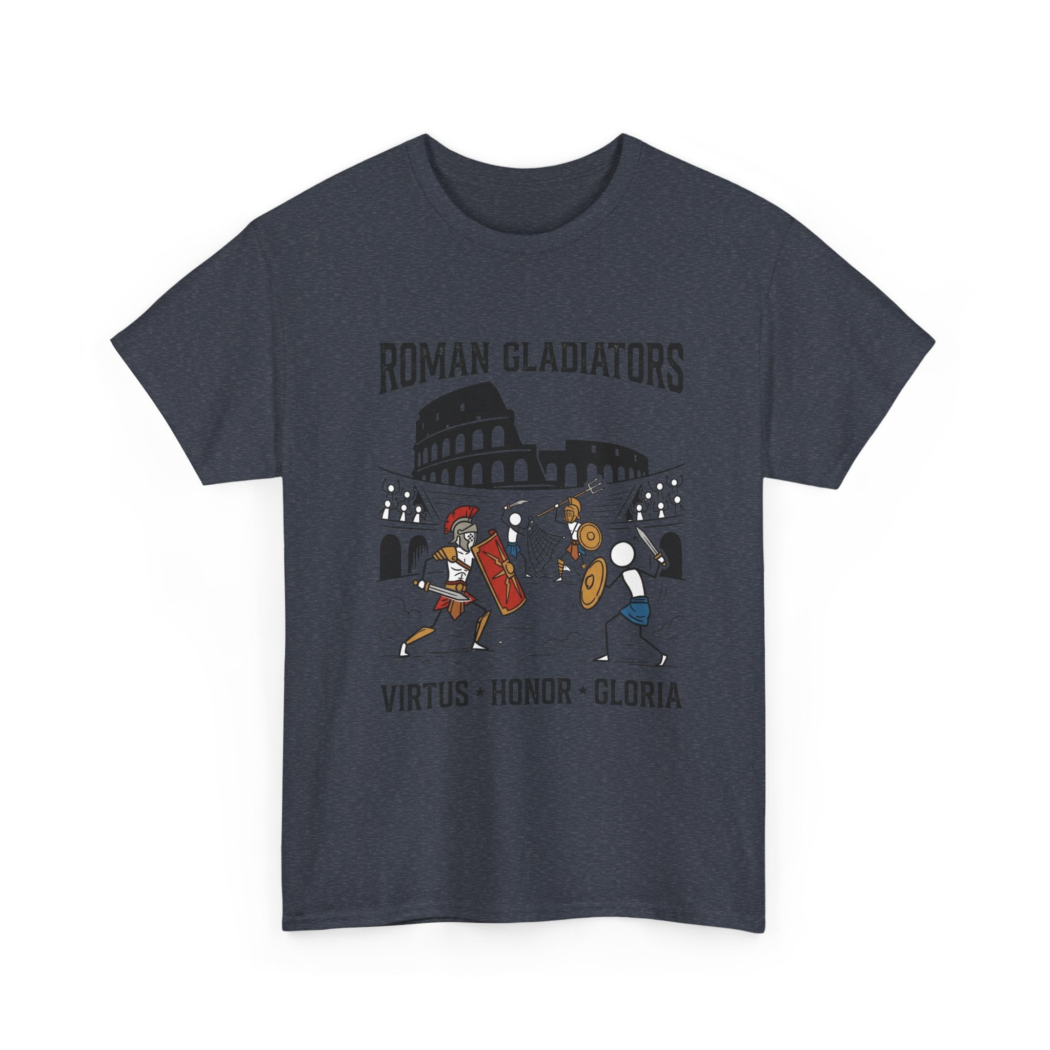 Roman Gladiators T-Shirt — Colosseum Design with "Virtus • Honor • Gloria"