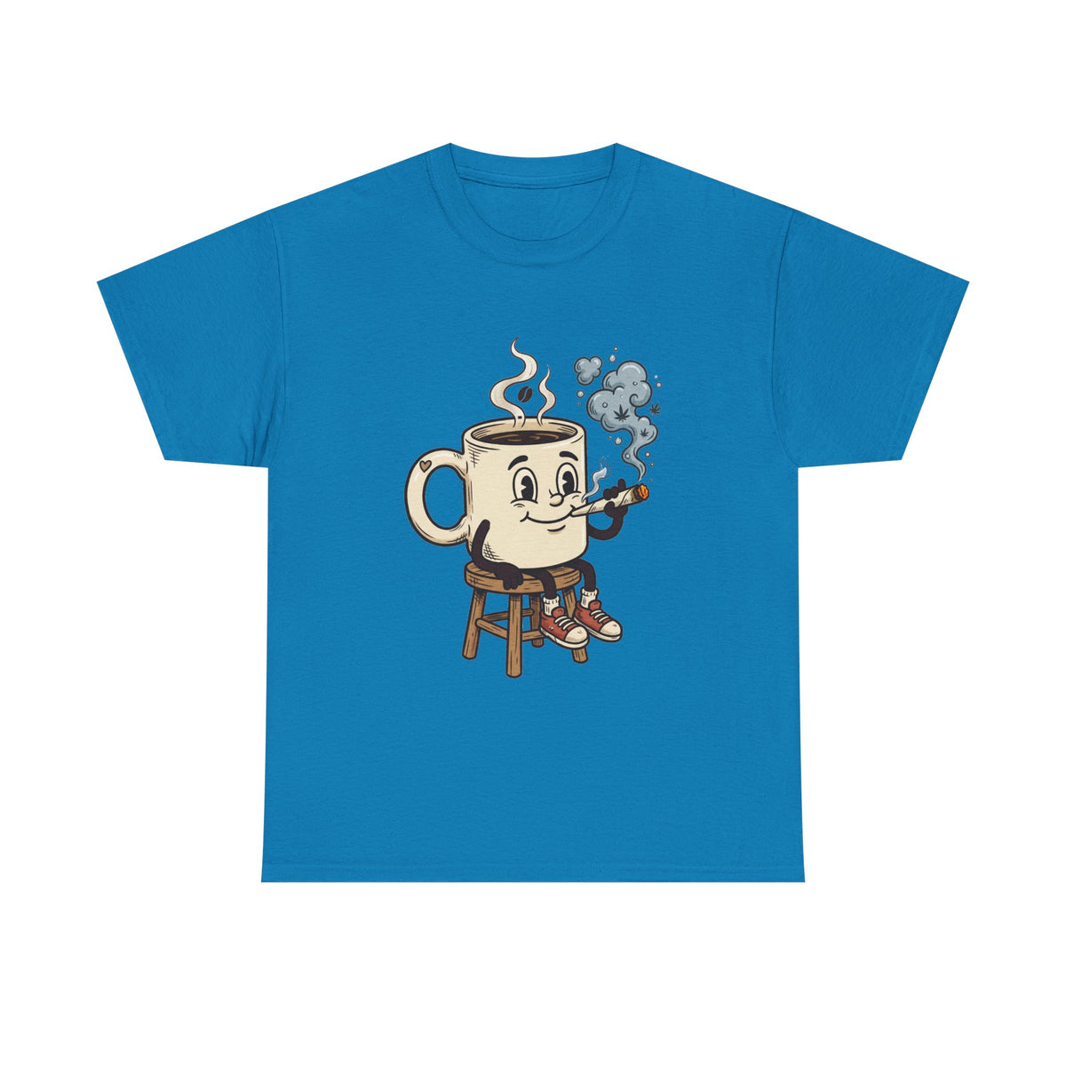 1 Coffee and a joint Character Tee — Retro Smiling Cup Smoking weed Graphic T-Shirt