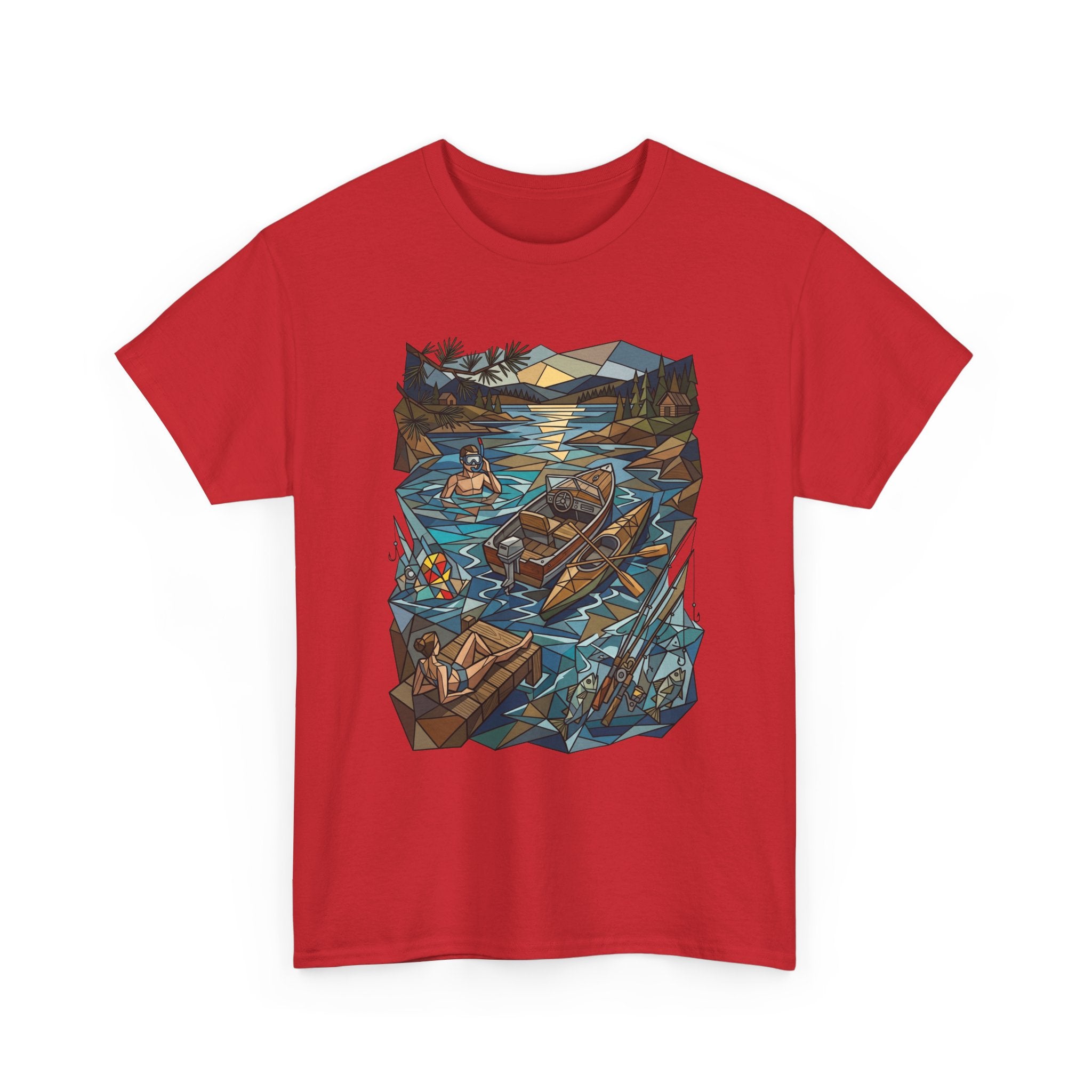 Fishing River Scene T-Shirt — Scenic Canoe & Rowboat Lake Outdoor Adventure Tee