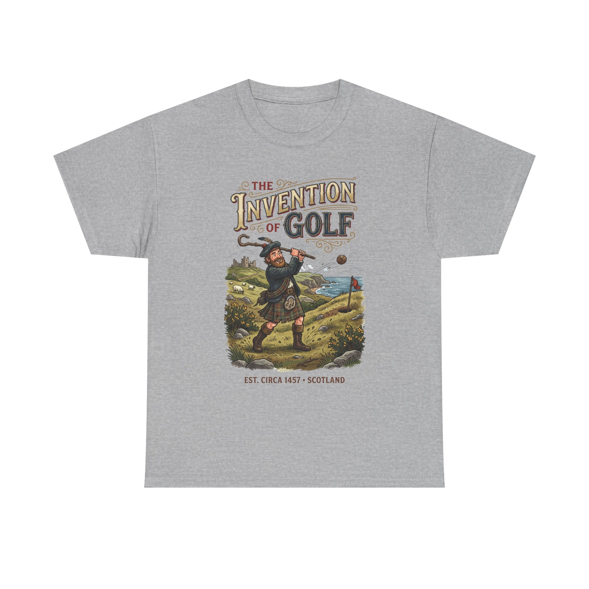 Golf T-Shirt — "The Invention of Golf" Vintage Scotland Design