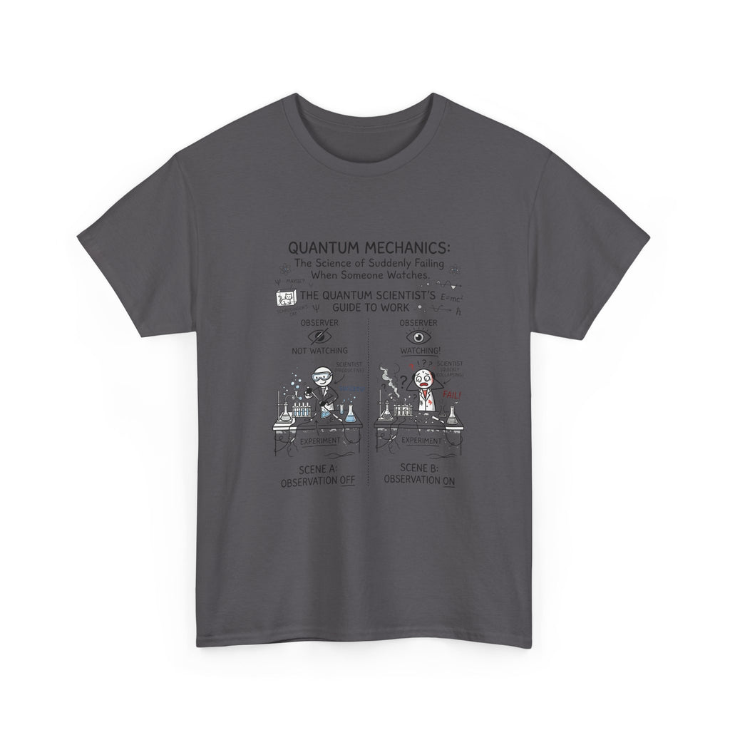 Quantum Mechanics Cartoon T‑Shirt — Funny Science Diagram Tee