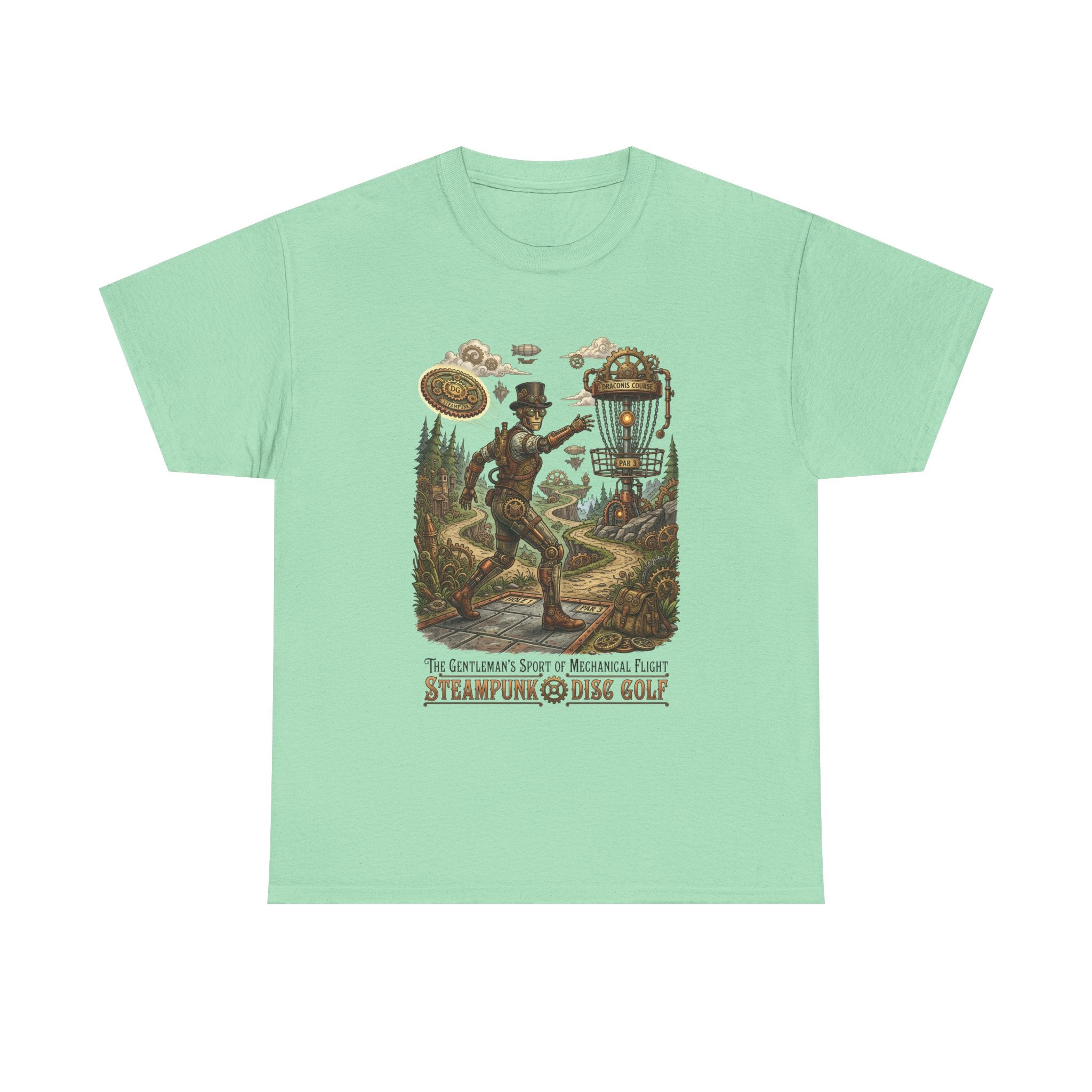 Steampunk Disc Golf T‑Shirt — Vintage Aeronautic Course Graphic Tee