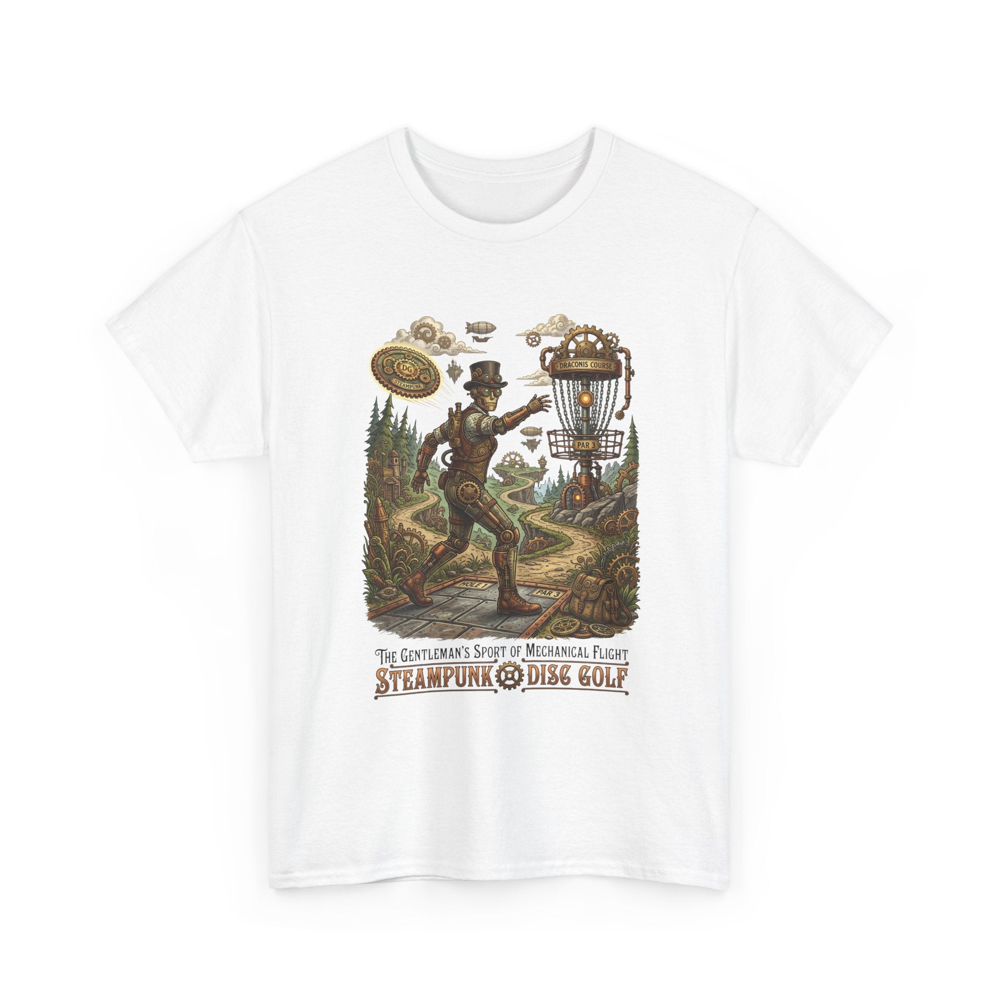 Steampunk Disc Golf T‑Shirt — Vintage Aeronautic Course Graphic Tee