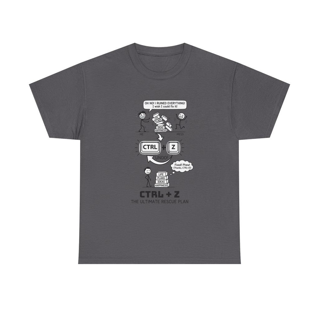 CTRL + Z T-Shirt — Funny Programmer Comic Tee ("The Ultimate Rescue Plan")
