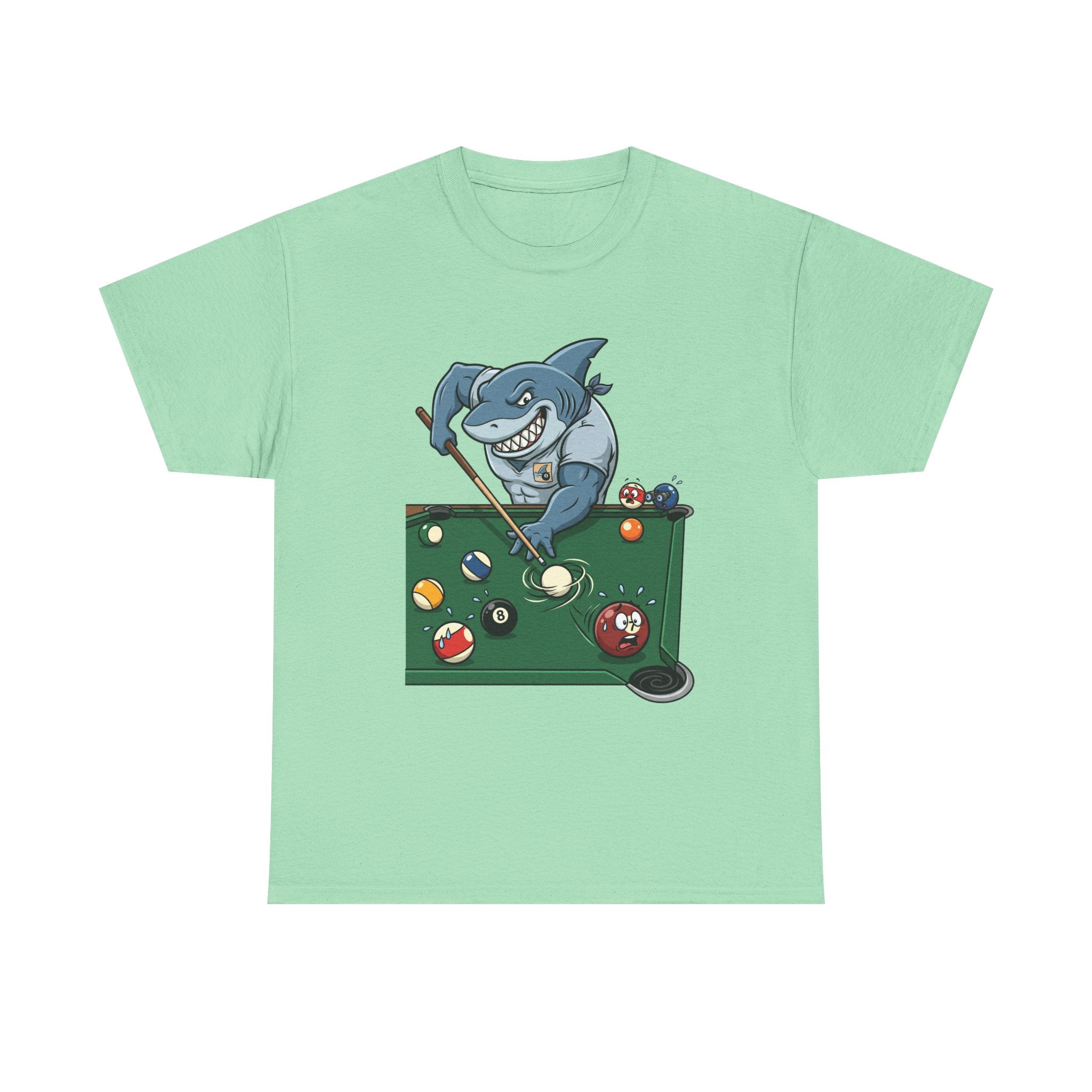 Shark Playing Pool T‑Shirt — Funny Billiards Shark Graphic Tee
