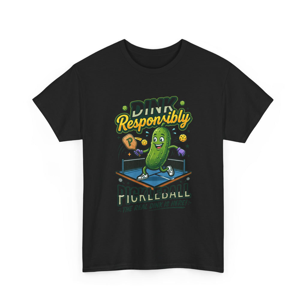 Pickleball T-Shirt — "Dink Responsibly" Funny Pickle Cartoon Tee