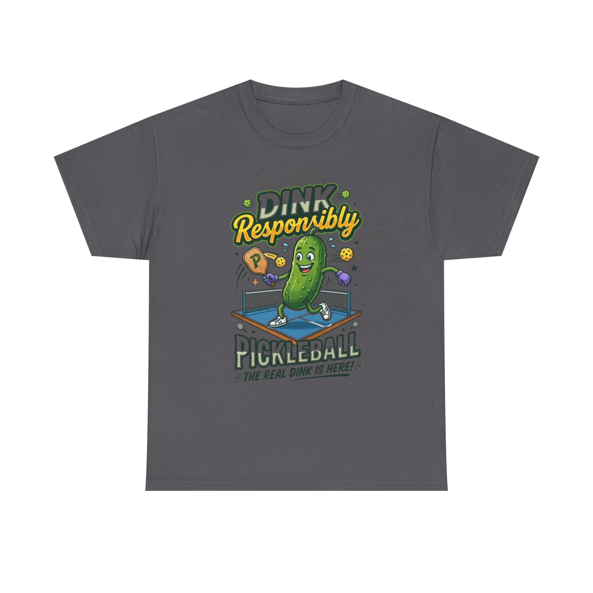 Pickleball T-Shirt — "Dink Responsibly" Funny Pickle Cartoon Tee