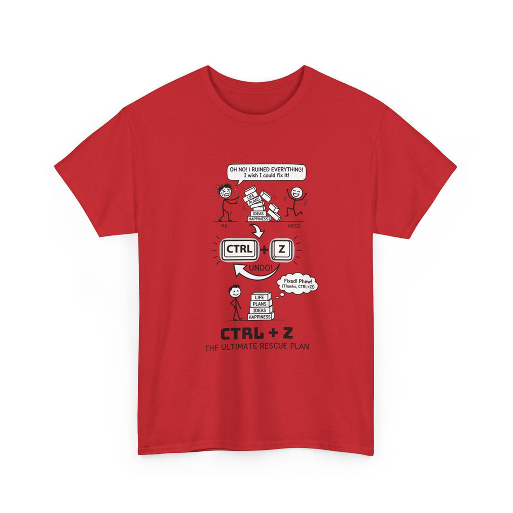 CTRL + Z T-Shirt — Funny Programmer Comic Tee ("The Ultimate Rescue Plan")