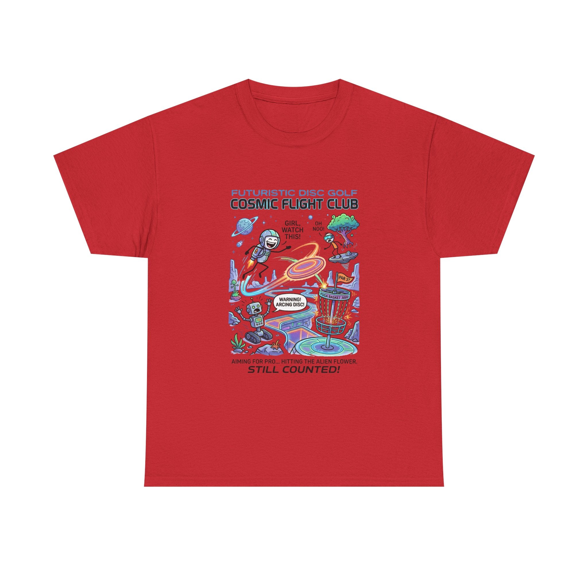 Cosmic Flight Club Disc Golf T-Shirt — Futuristic Outer Space Design