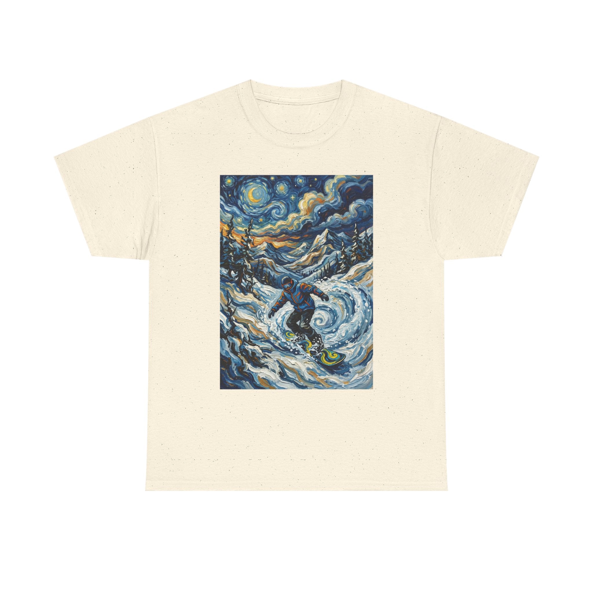 Snowboarder Van Gogh Style Tee — Starry Night Snowboarding Graphic Shirt