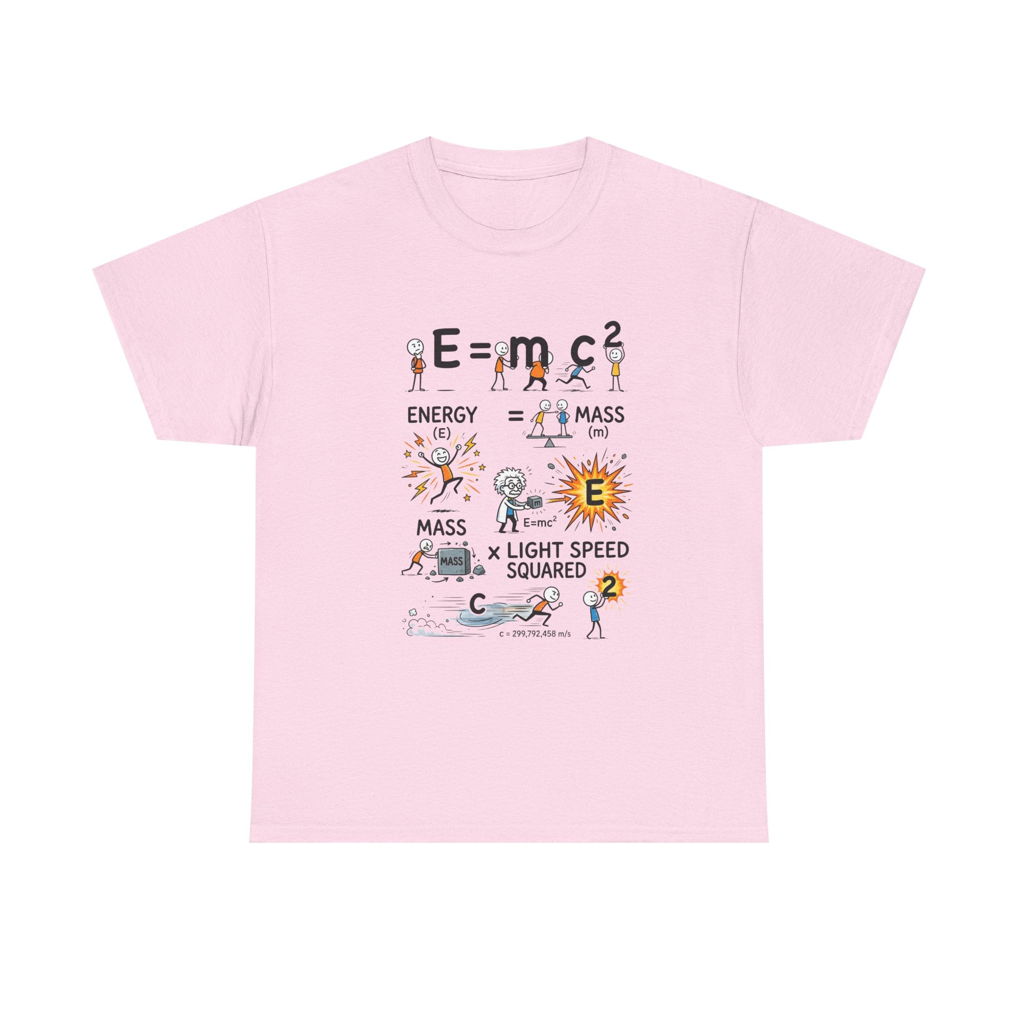 E=mc2 Cartoon Science T-Shirt — Funny Physics Diagram Tee for Students & Teachers