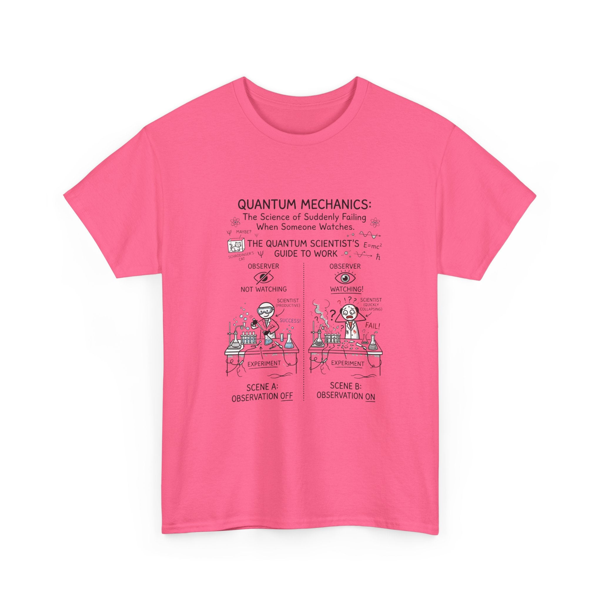 Quantum Mechanics Cartoon T‑Shirt — Funny Science Diagram Tee