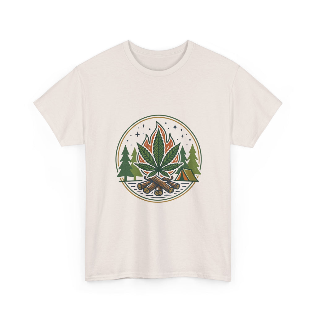 Cannabis Campfire Tee — Outdoor Weed Leaf Forest Graphic T-Shirt