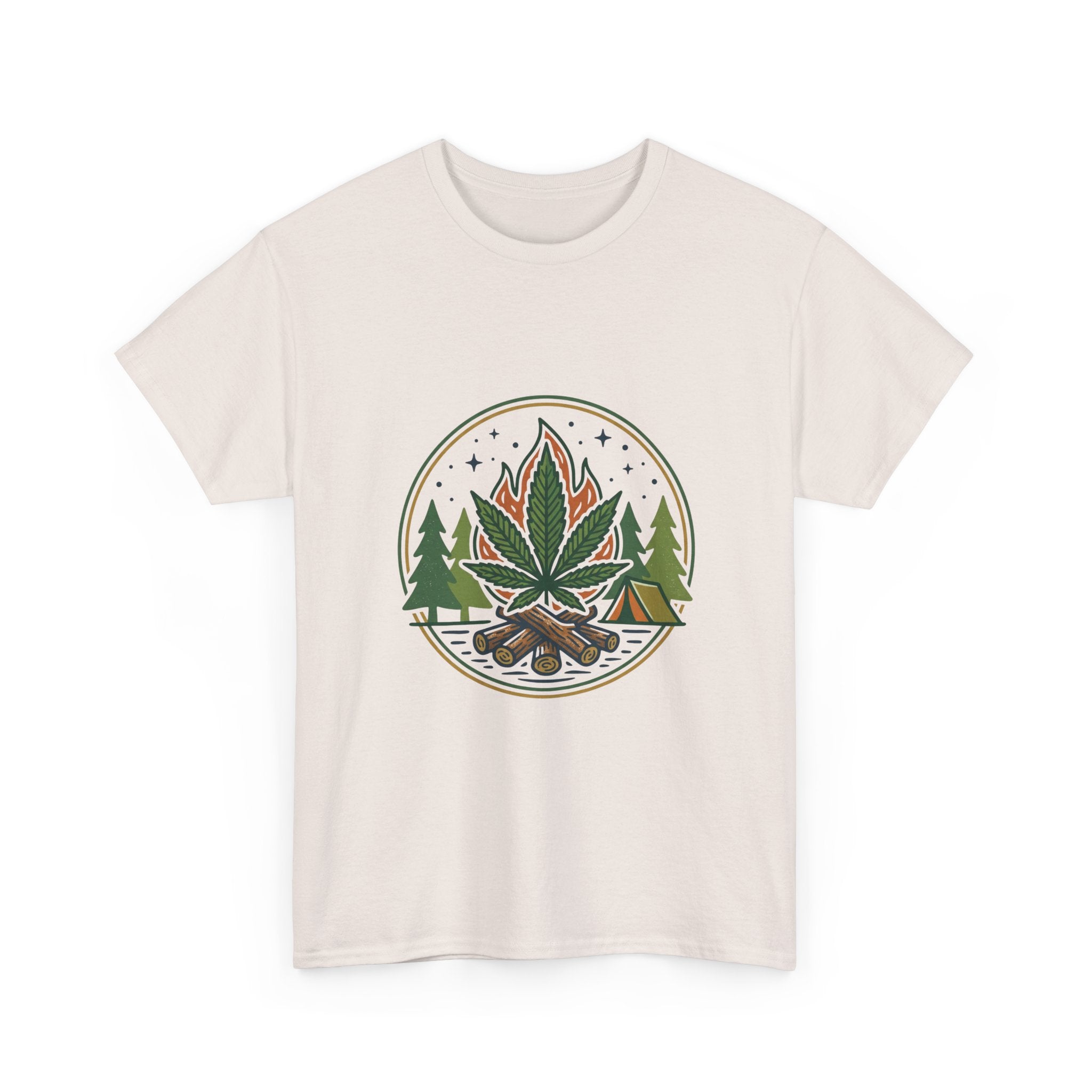 Cannabis Campfire Tee — Outdoor Weed Leaf Forest Graphic T-Shirt