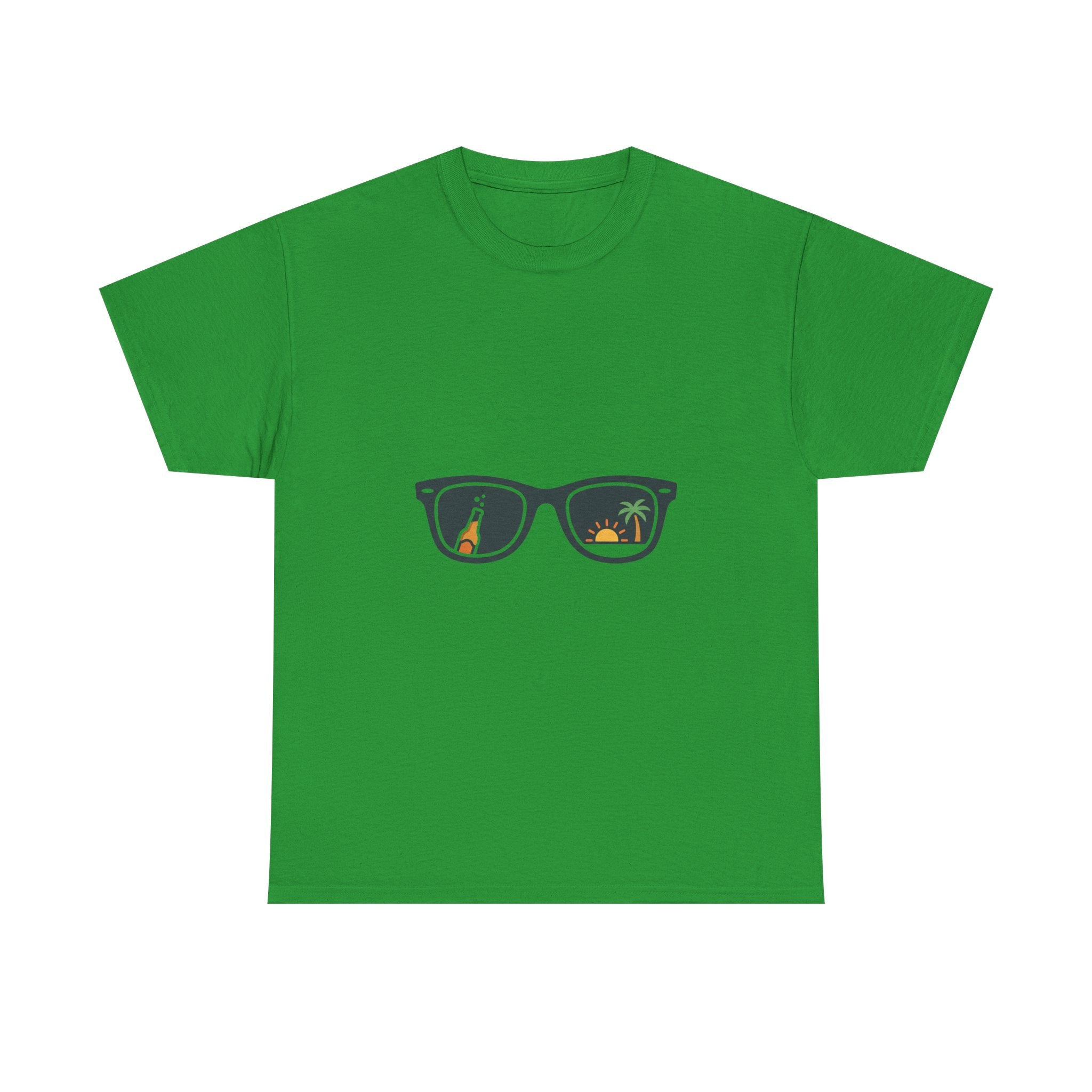 Sunglasses Reflection Tee — Tropical Beach & Palm Drink Graphic T-Shirt