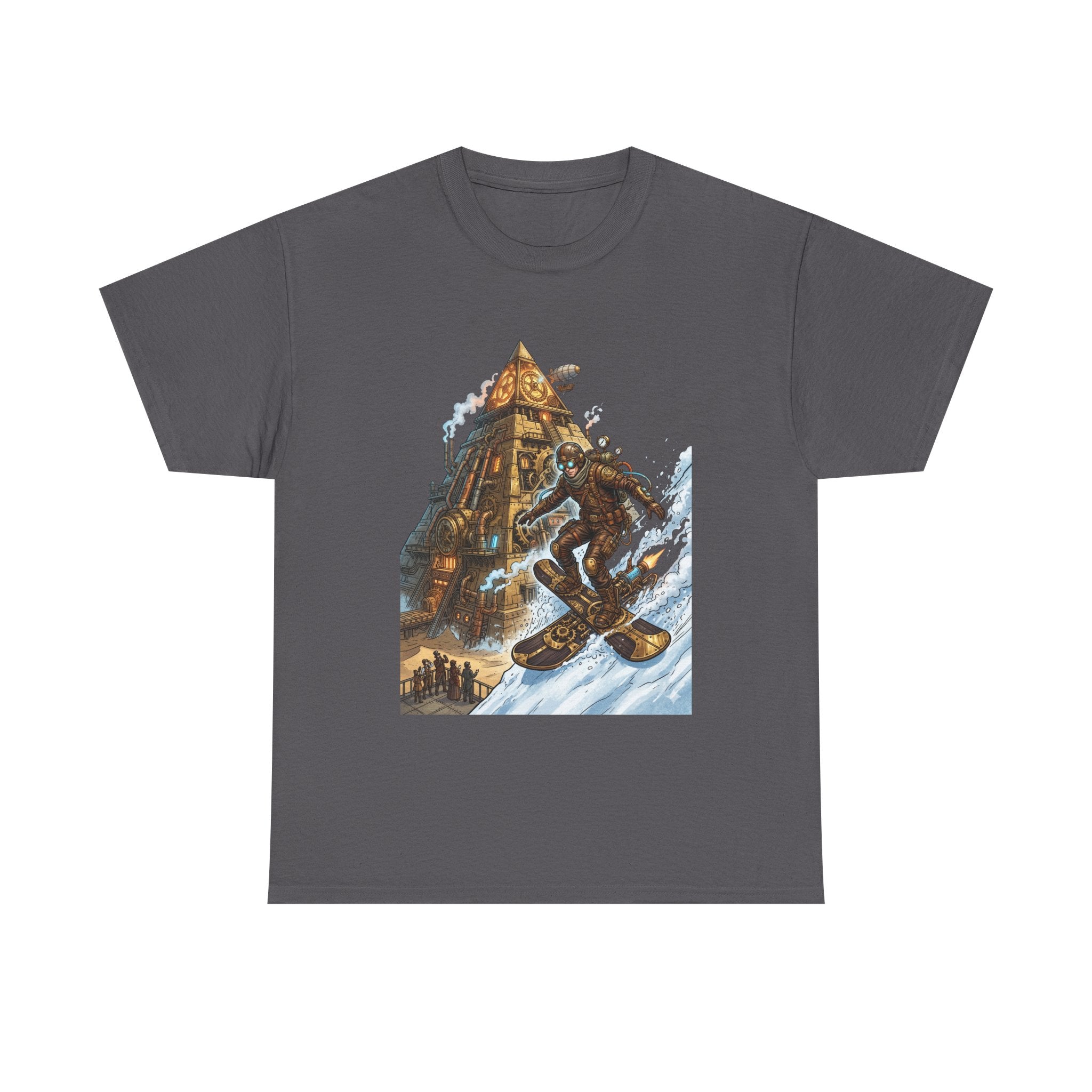Steampunk Snowboard T‑Shirt — Retro Mountain Adventure Graphic Tee