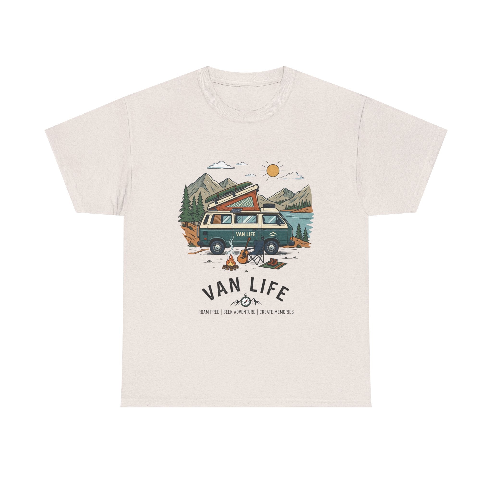 Van Life Camper T-Shirt — Retro Adventure Tee with Campfire Graphic