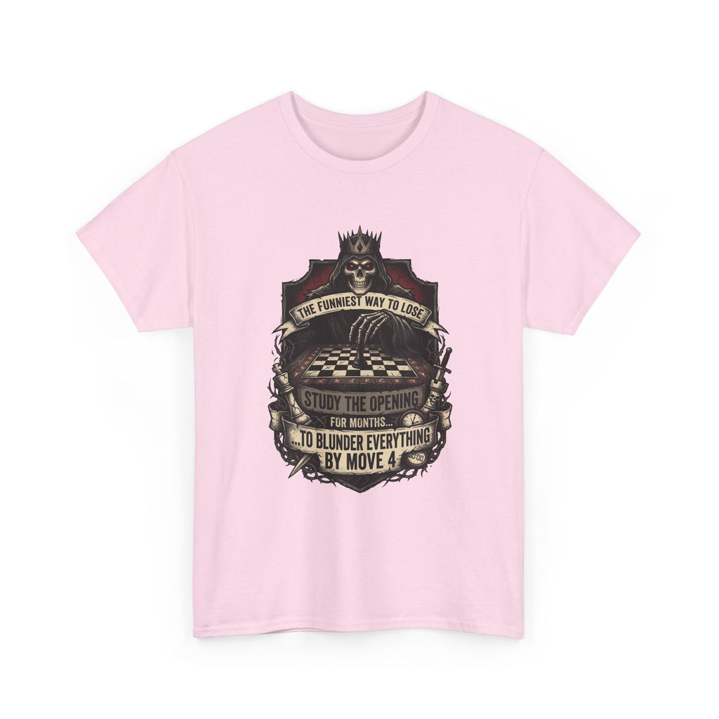 Chess Lover T-Shirt — "Study the Opening... Blunder Everything by Move 4" Vintage Chess Tee