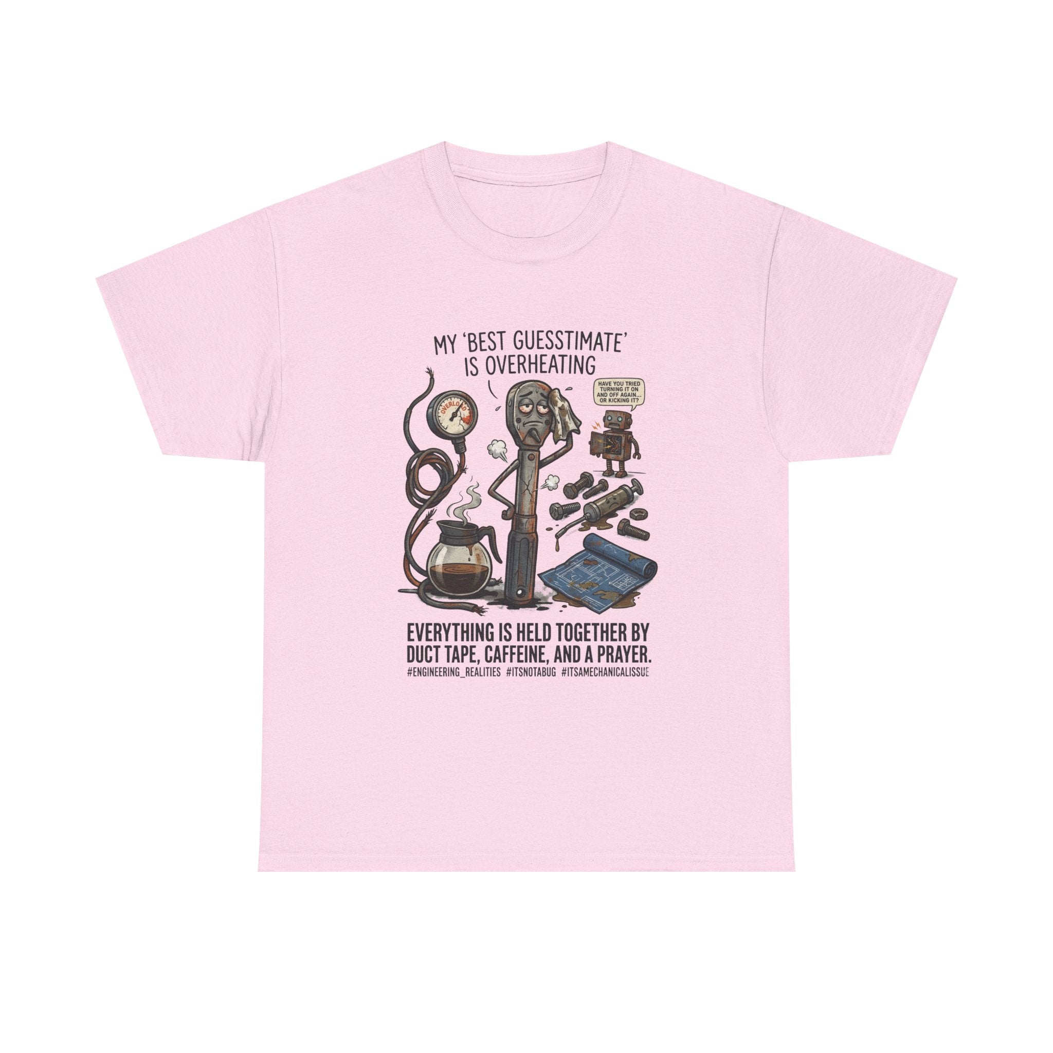 Mechanic Humor T-Shirt - "My Best Guessmate Is Overheating" Vintage Tools, Duct Tape & Caffeine Tee