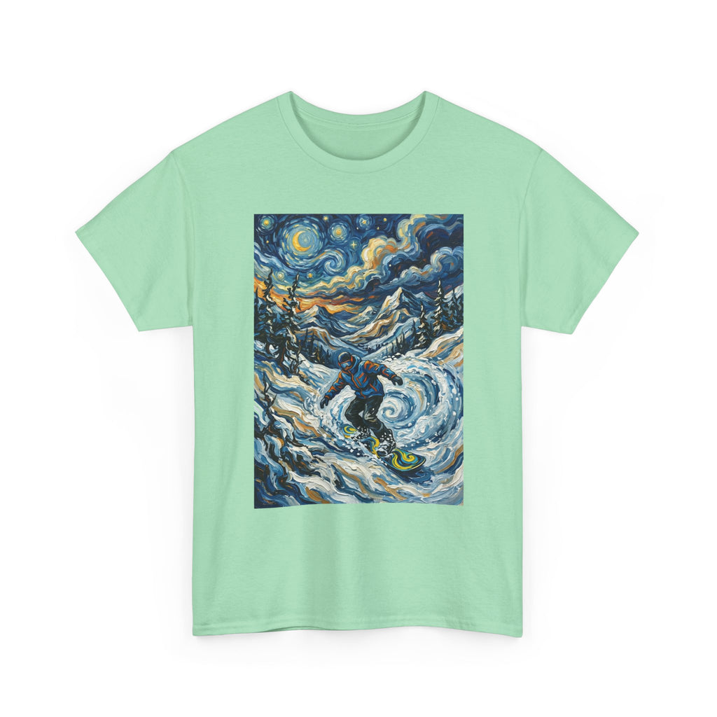 Snowboarder Van Gogh Style Tee — Starry Night Snowboarding Graphic Shirt