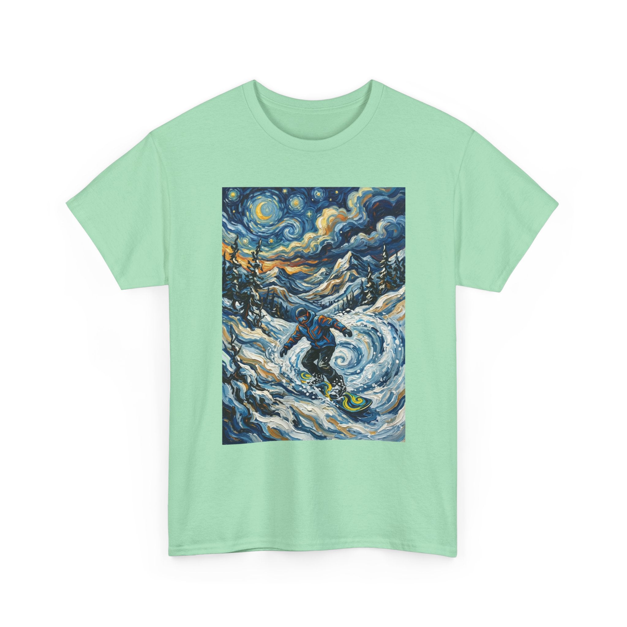 Snowboarder Van Gogh Style Tee — Starry Night Snowboarding Graphic Shirt