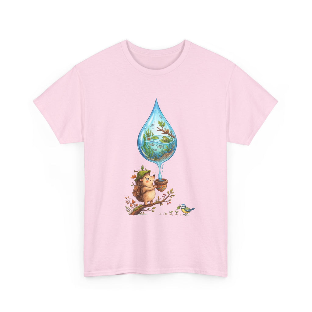 Eco Hedgehog Water Drop T‑Shirt — Wildlife Nature Illustration