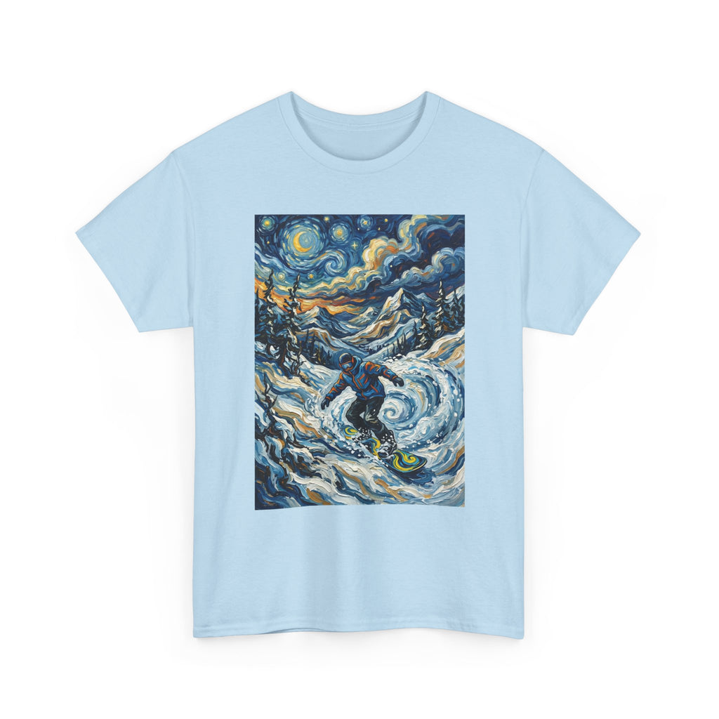 Snowboarder Van Gogh Style Tee — Starry Night Snowboarding Graphic Shirt