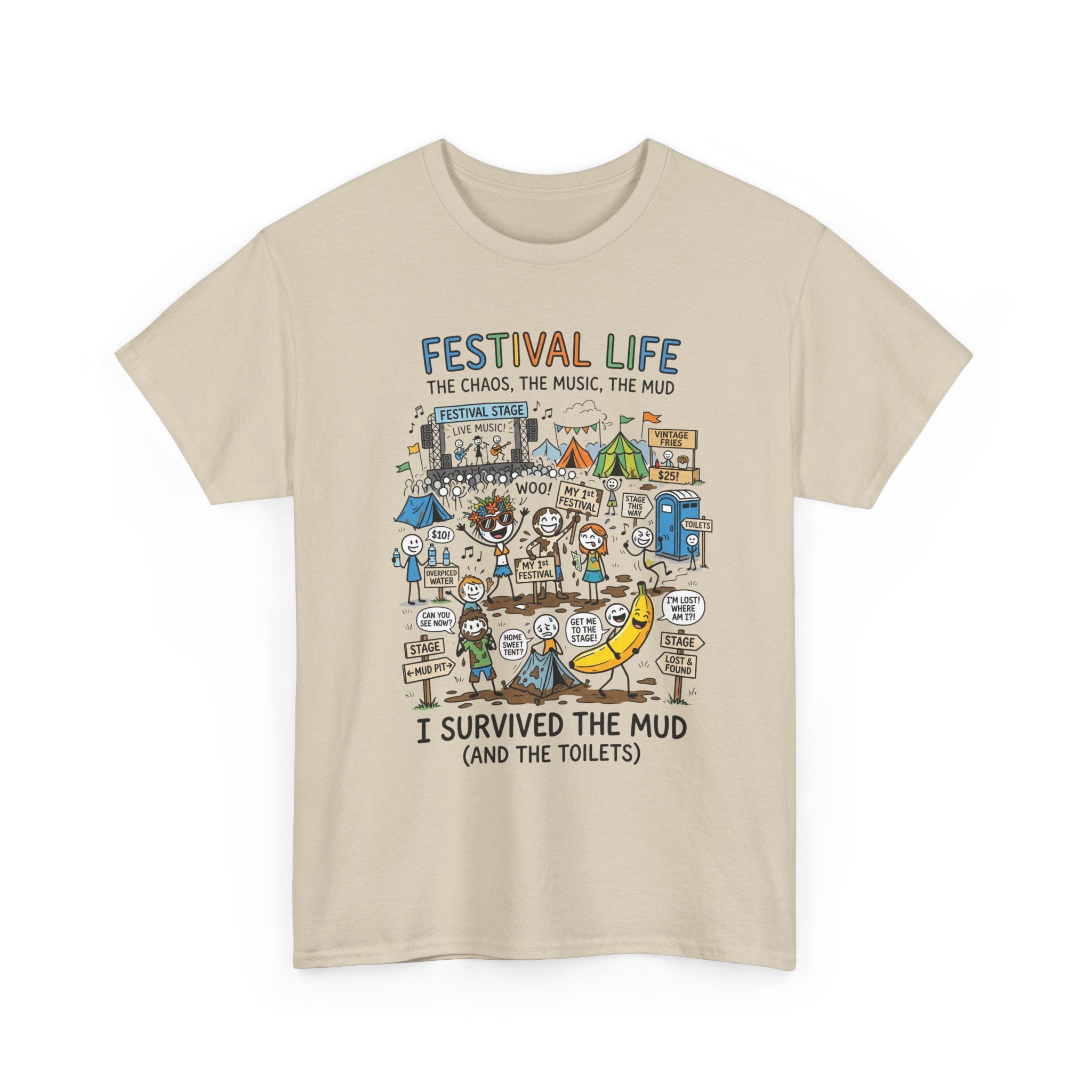 Festival Life T-Shirt — "I Survived the Mud (and the Toilets)" Graphic Tee