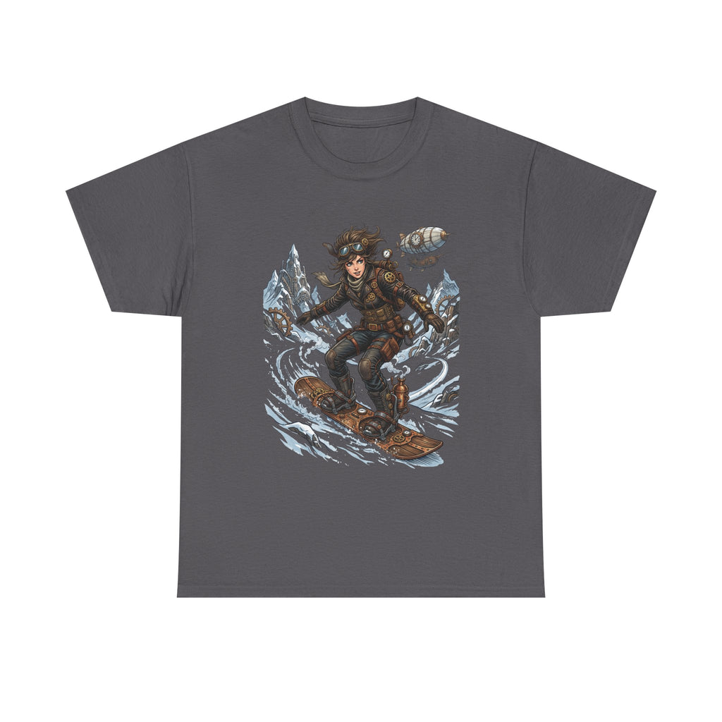 Steampunk Girl Snowboarder Graphic Tee — Winter Snowboarding Adventure Shirt
