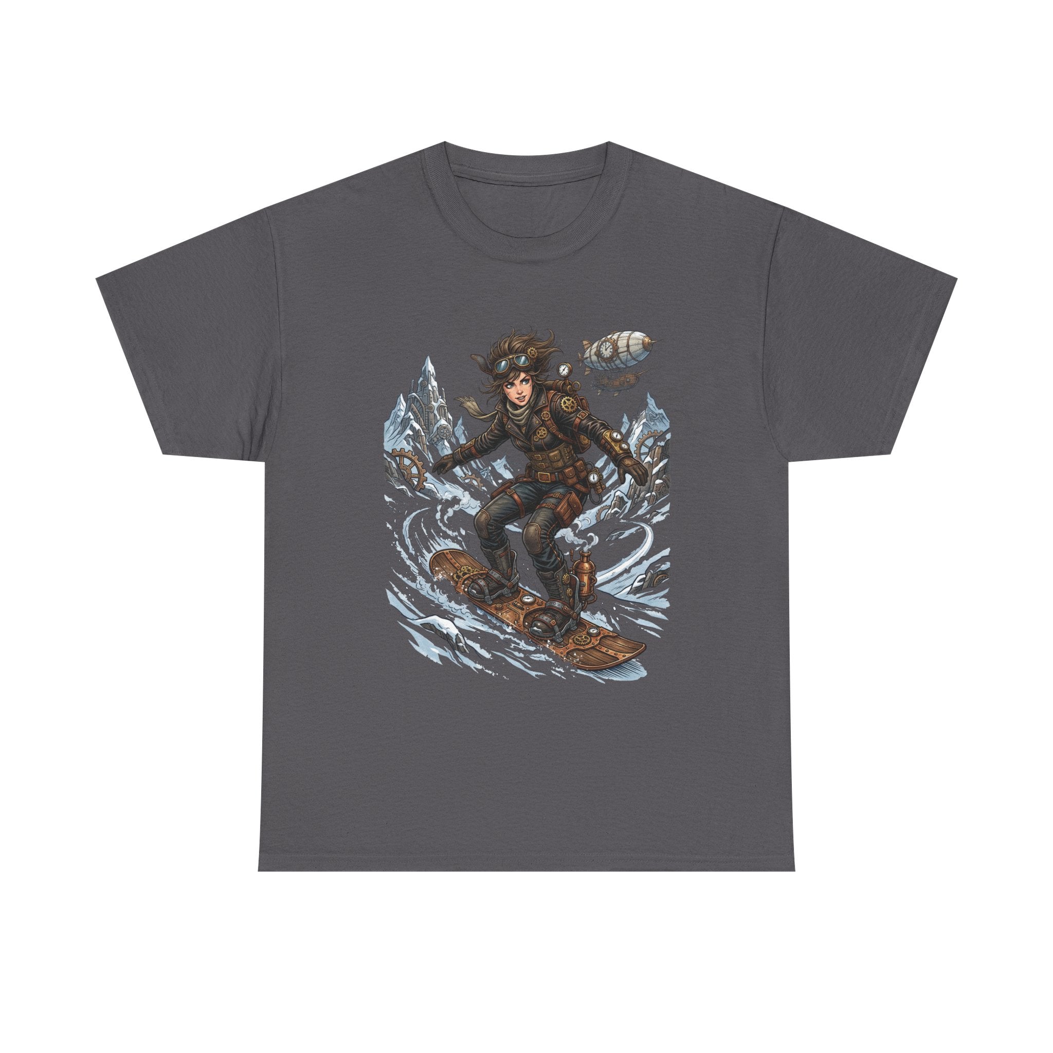 Steampunk Girl Snowboarder Graphic Tee — Winter Snowboarding Adventure Shirt