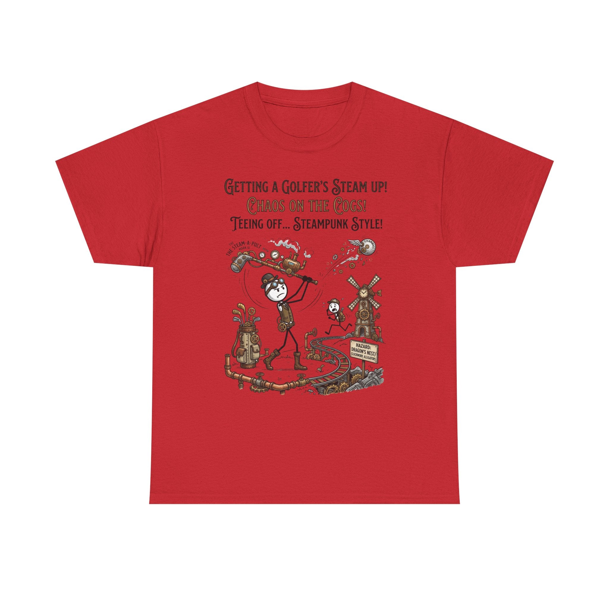 Steampunk Golf T-Shirt - "Getting a Golfer's Steam Up! Chaos on the Cogs" Graphic Tee