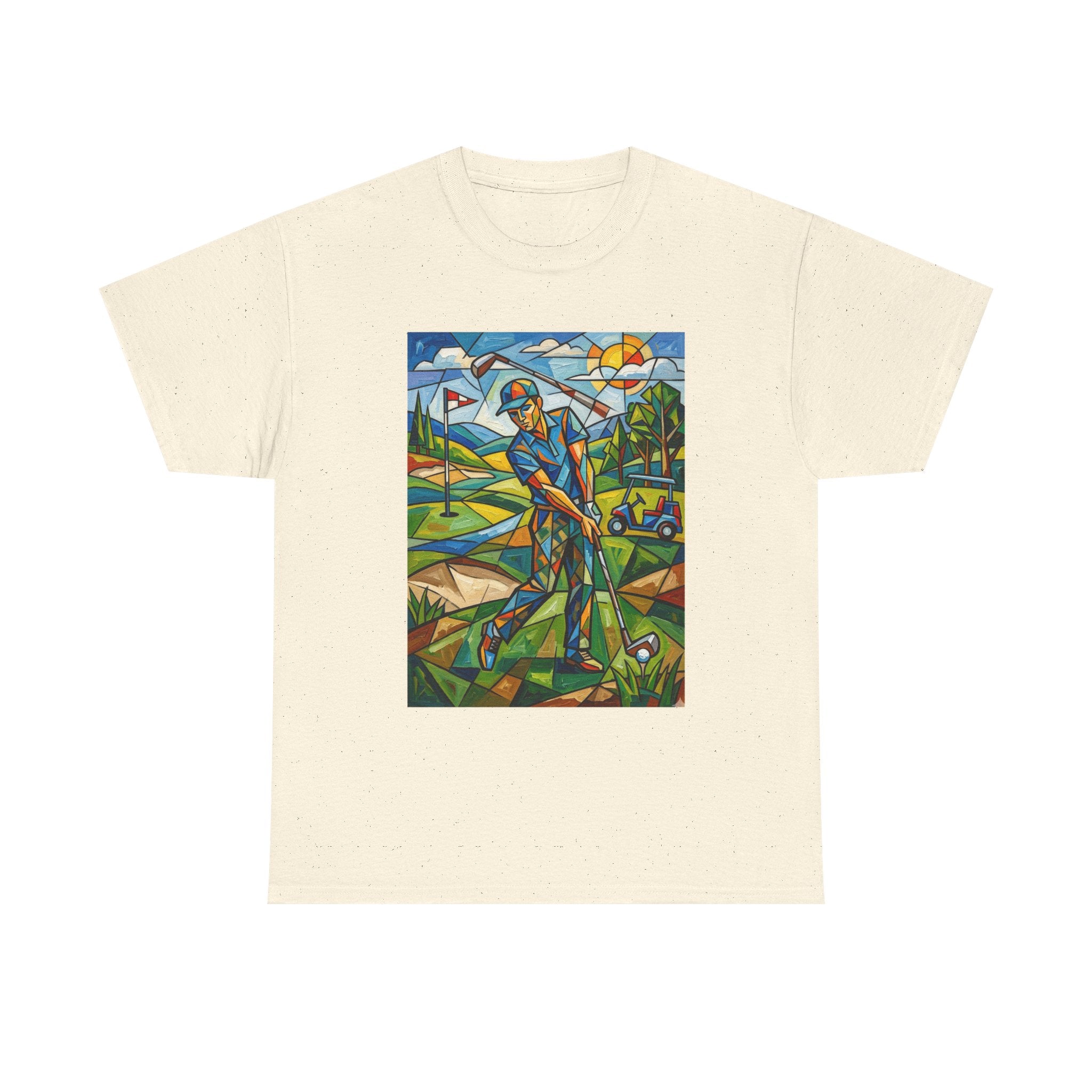 Golf Stained Glass Art Tee — Colorful Golfer Graphic T-Shirt