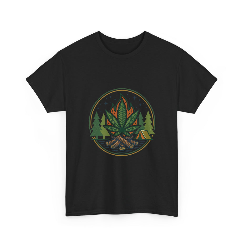 Cannabis Campfire Tee — Outdoor Weed Leaf Forest Graphic T-Shirt