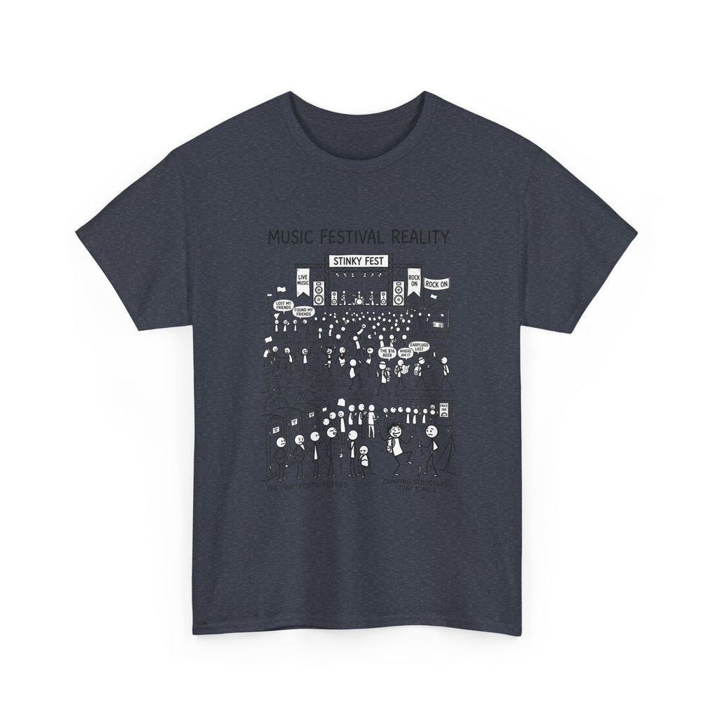 T-Shirt — "Music Festival Reality" Cartoon Illustration Tee