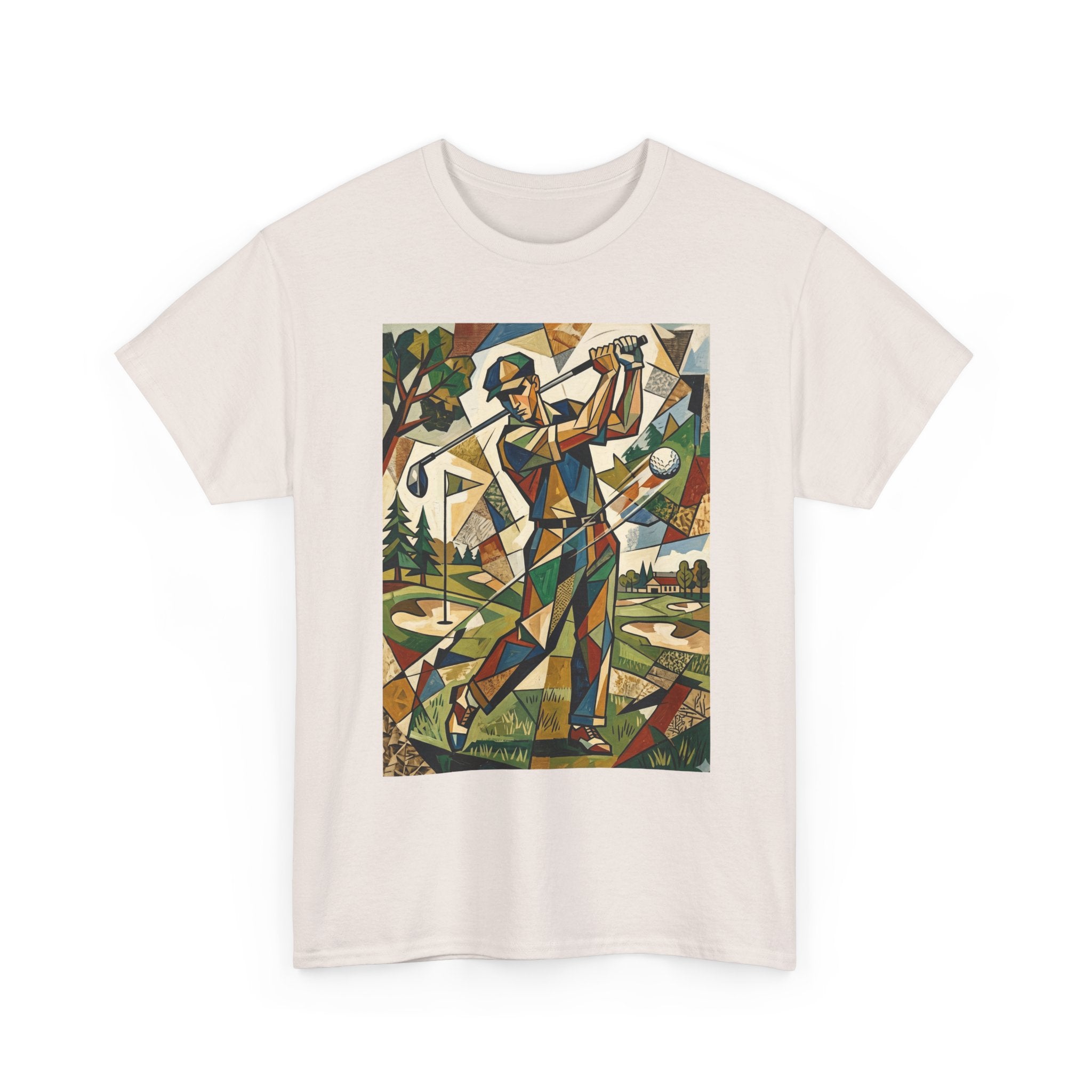 Abstract Golfer Art T-Shirt — Colorful Geometric Golf Scene Tee
