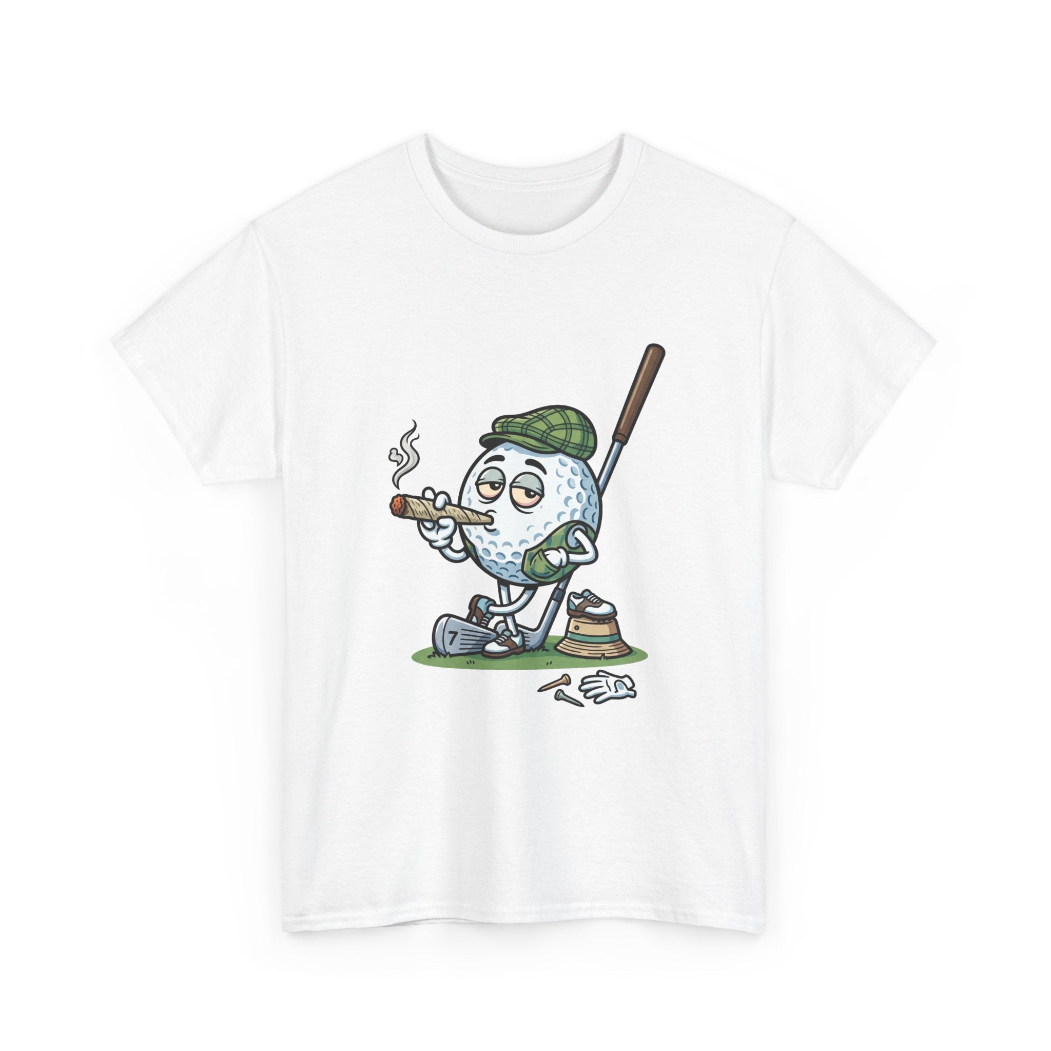 Golf Ball Cartoon T-Shirt — Weed Smoking Golfer Vintage Style Tee