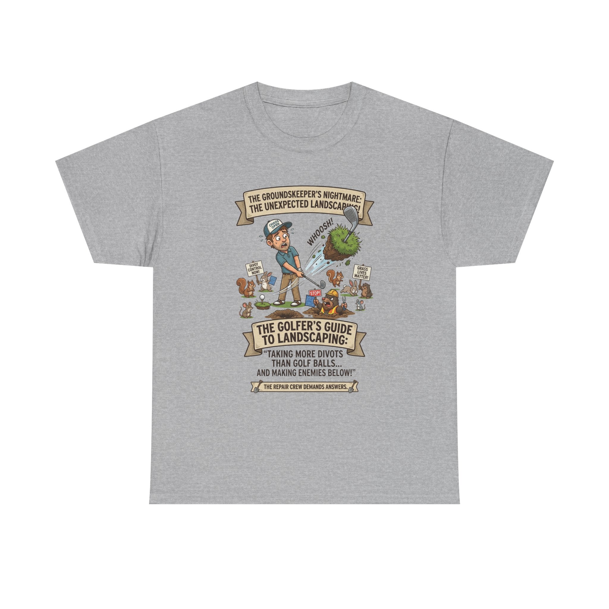 Golf T-Shirt — "The Golfer’s Guide to Landscaping" Funny Divot Course Humor Tee